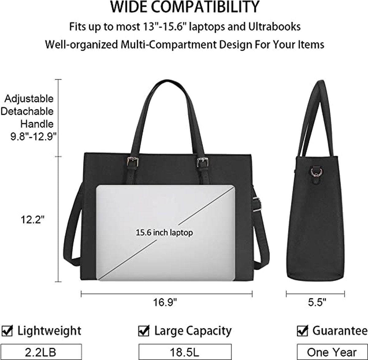 Wrapped Delights - Women's Large Black Shopper Handbag, Leather Shoulder Bag, Work Bag, Large Laptop Bag, Business School Bag (15.6 inches) - Image 9