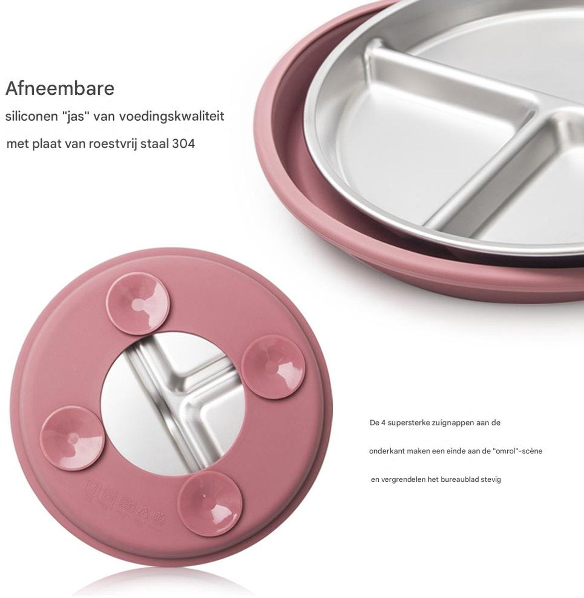 5-Piece Set - Children's Plate - Baby Plate in Stainless Steel - BPA-Free - Non-Slip - Unbreakable - Removable - Suitable for Children 1-3 Years Old - Includes Plate, Bowl, Cup, Fork, Spoon - Grass Green - Image 5