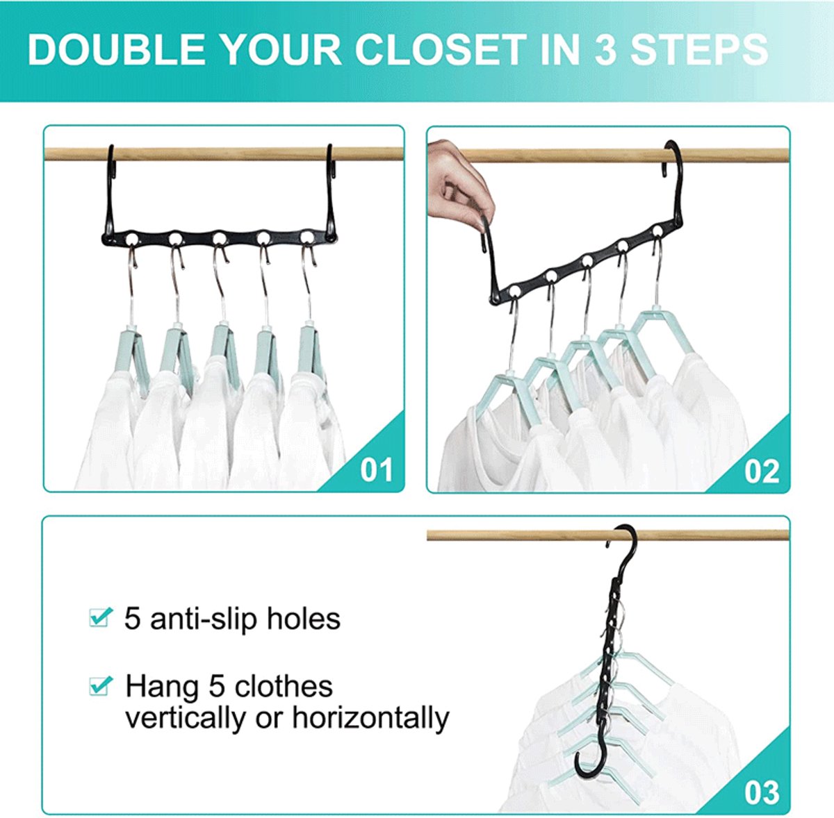 Magic Pendants 6-Piece Set - Space-Saving Hangers - Space-Saving Pendant Organizer for Closet - Multi-Pendant Holder - Sturdy Plastic - 360-Degree Rotation - Image 8
