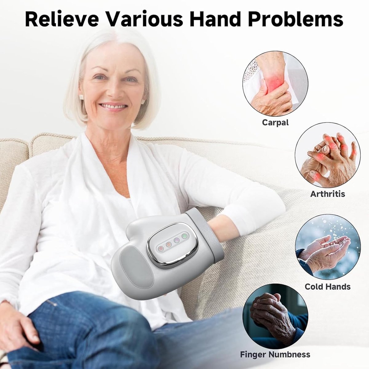 Hand massage with inflatable cushion - Hand massage with heat and compression - Split - For arthritis - Pain relief - Muscle relaxation - Carpal tunnel syndrome - Image 6