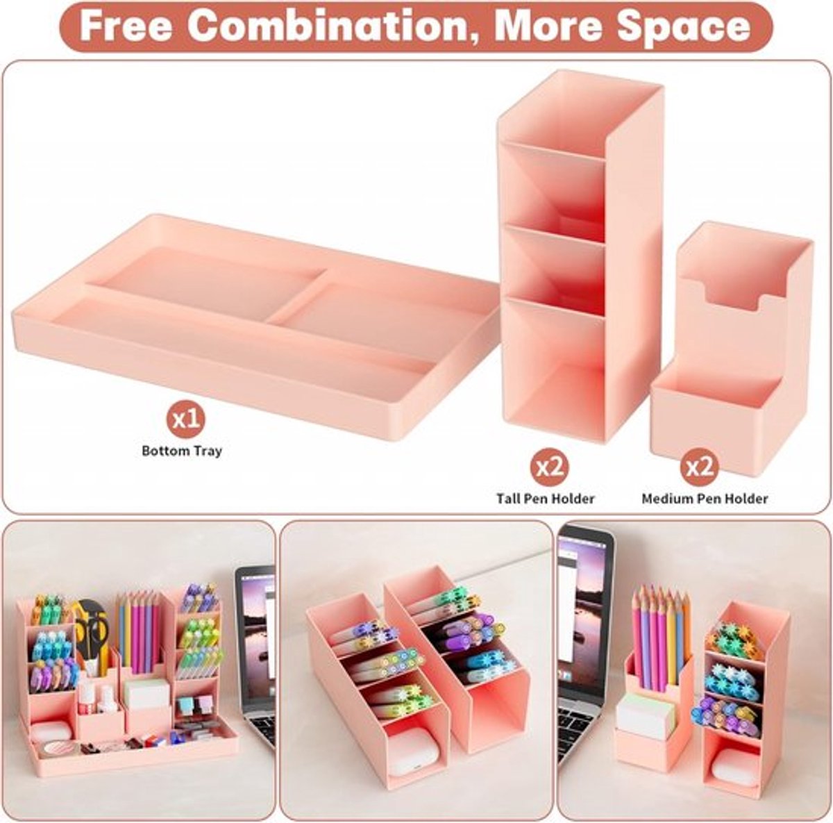 Pencil Case - 13 Compartments - Pen Holder - Desk Organizer - Pencil Holder - Desk Organizer - Pen Case - Plastic - Removable - Storage System - Mail Tray - Office Baby Clothing Accessories - Pink - Image 9