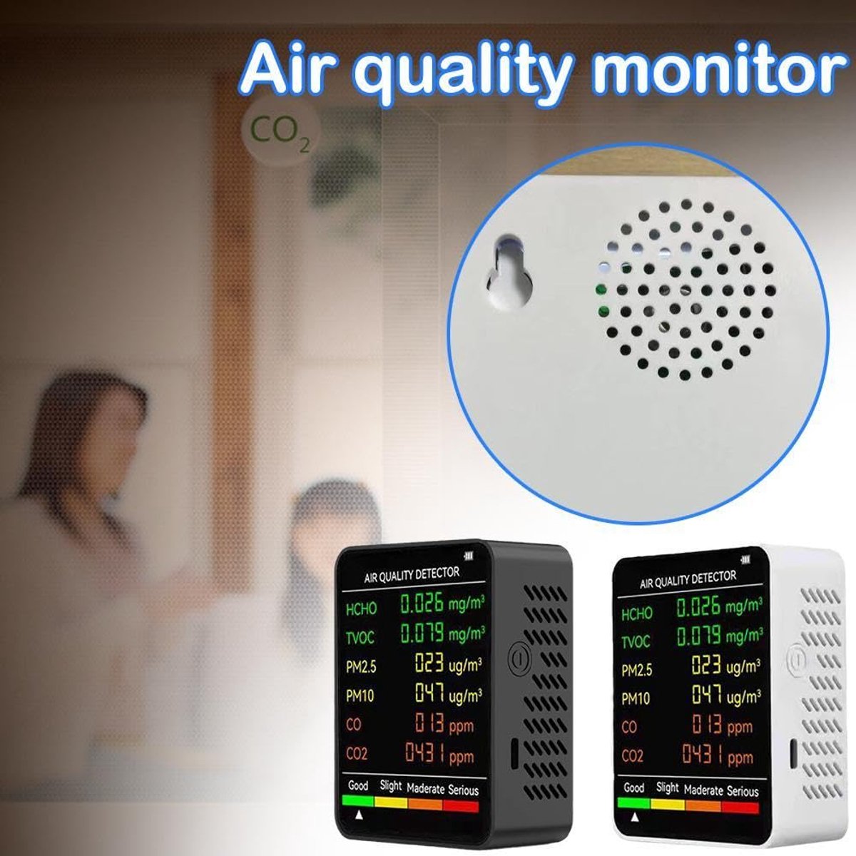 Air Quality Monitor - 6 Functions - Detects PM2.5, PM10, HCHO, TVOC, CO, CO2 - Suitable for monitoring indoor air, testing office spaces, inspecting car air, and monitoring the outdoor environment - Wit - Image 7