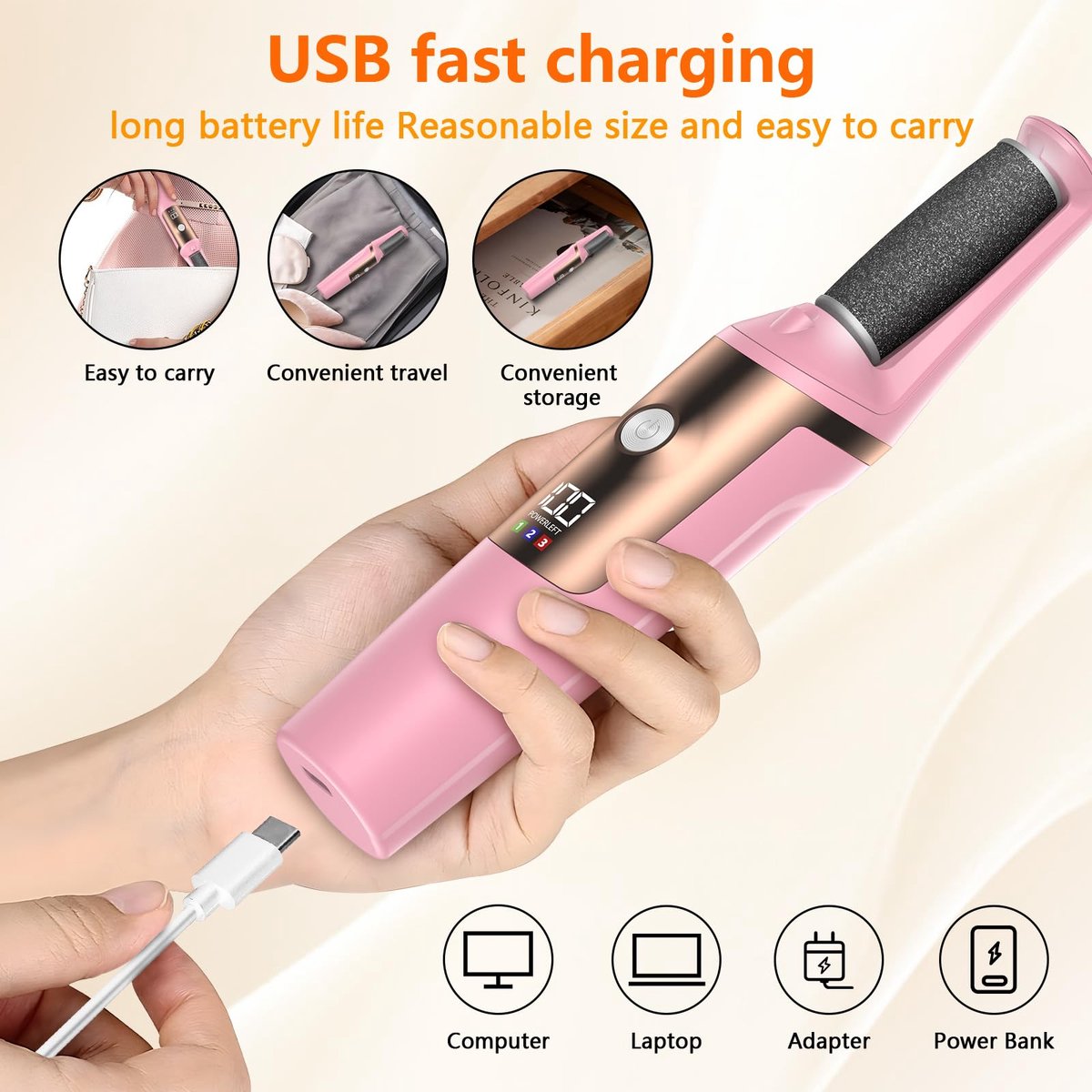 Electric Foot File - Professional Callus Remover - Pack of 10 - 3 Adjustable Speeds - For Dead Skin and Calluses - Pink - Image 7