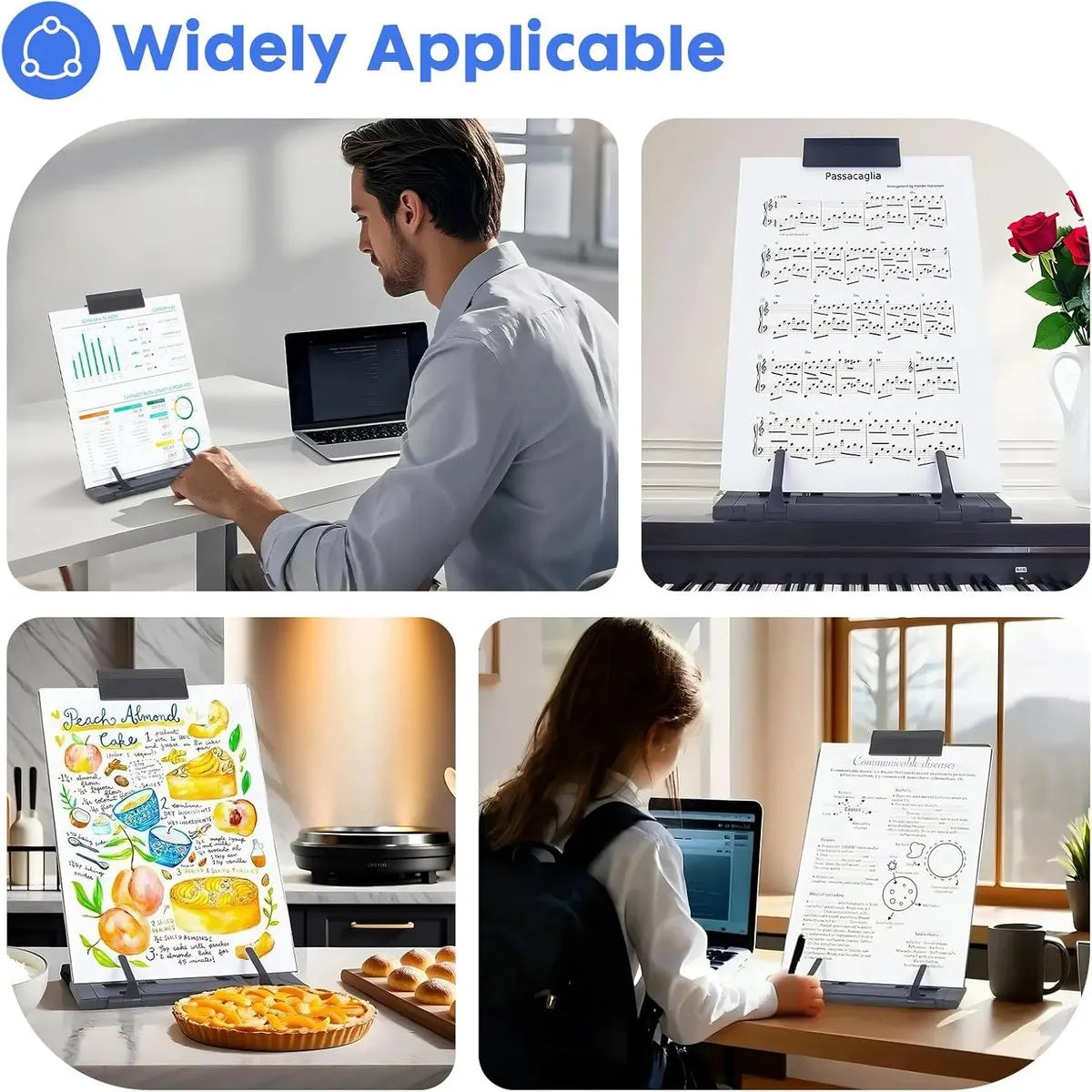 Book stand, reading shelf, paper holder, document holder with 7 adjustable positions, desk paper holder for reading A4 letters, books, receipts, sheet music, textbooks while typing - Image 3