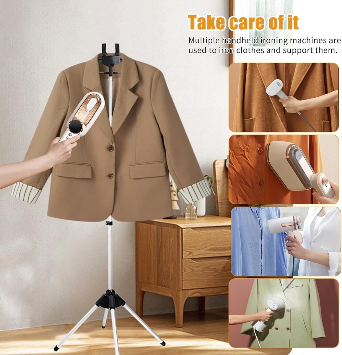 Hanger - Folding ironing hanger - Garment steamer hanger - Folding hanger - Hanger for portable garment steamer with ironing gloves - Telescopic support - Folding garment steamer hanger (black) - Image 8