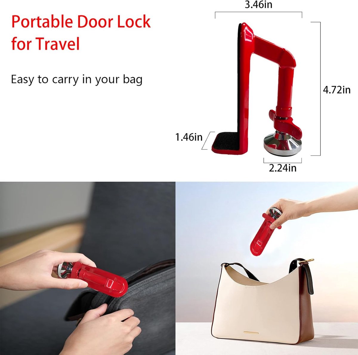 Door security - portable door locks for theft protection while traveling, security for hotel rooms and apartments - drill-free garage door for women and children - peaceful sleep - Image 5
