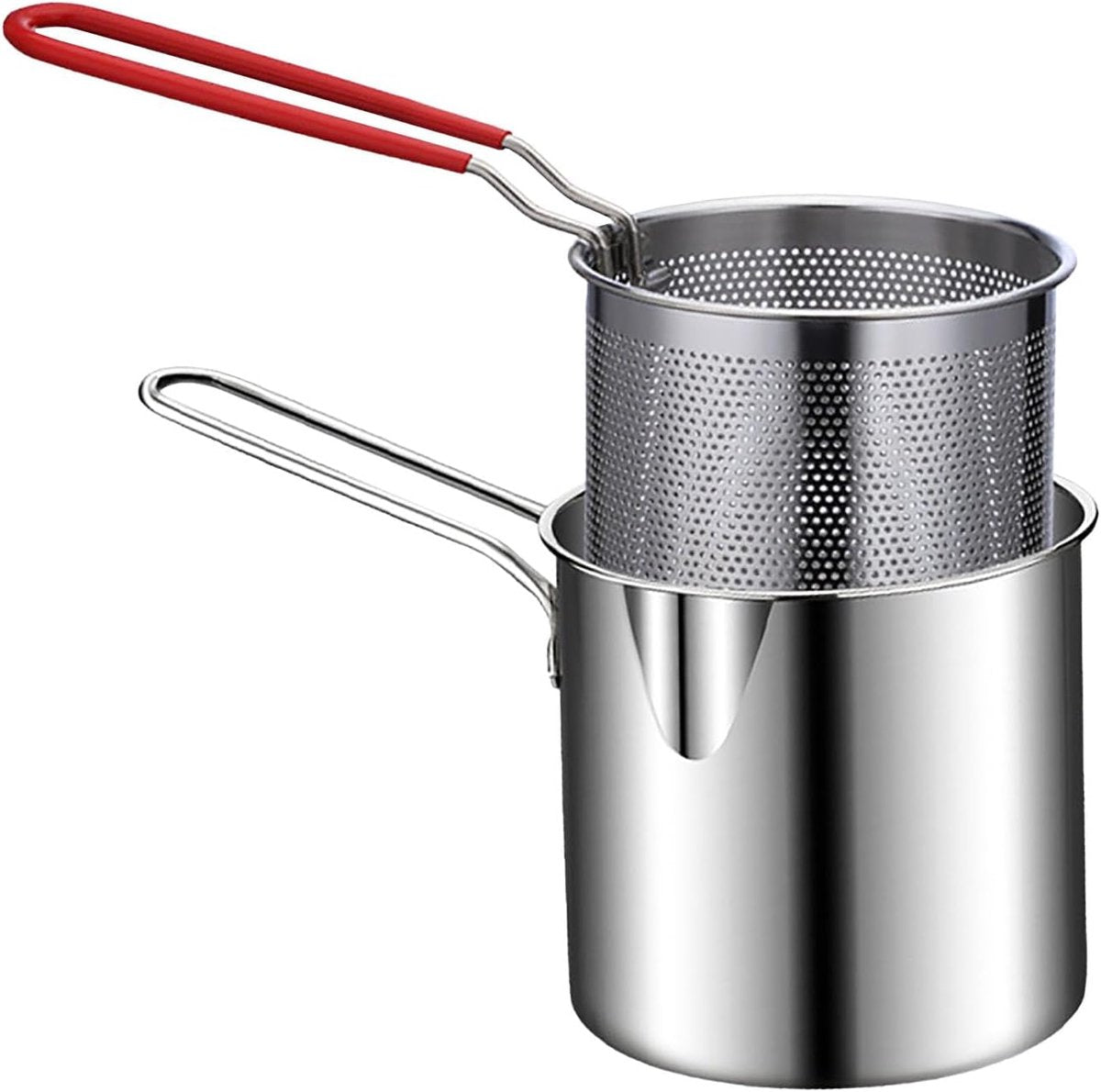 Frying pan - Frying pans - Frying pan set - Stainless steel frying pan with strainer - Portable stainless steel frying pan - Mini shrimp fryer - Small frying basket - Suitable for home cooking - Image 9