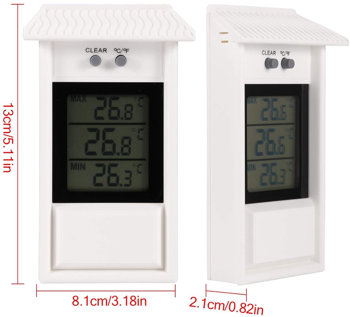 Indoor and outdoor thermometer - Thermometer - Hygrometer - Weather station - Digital thermometer - Weatherproof for indoor and outdoor use - Wit - Image 5