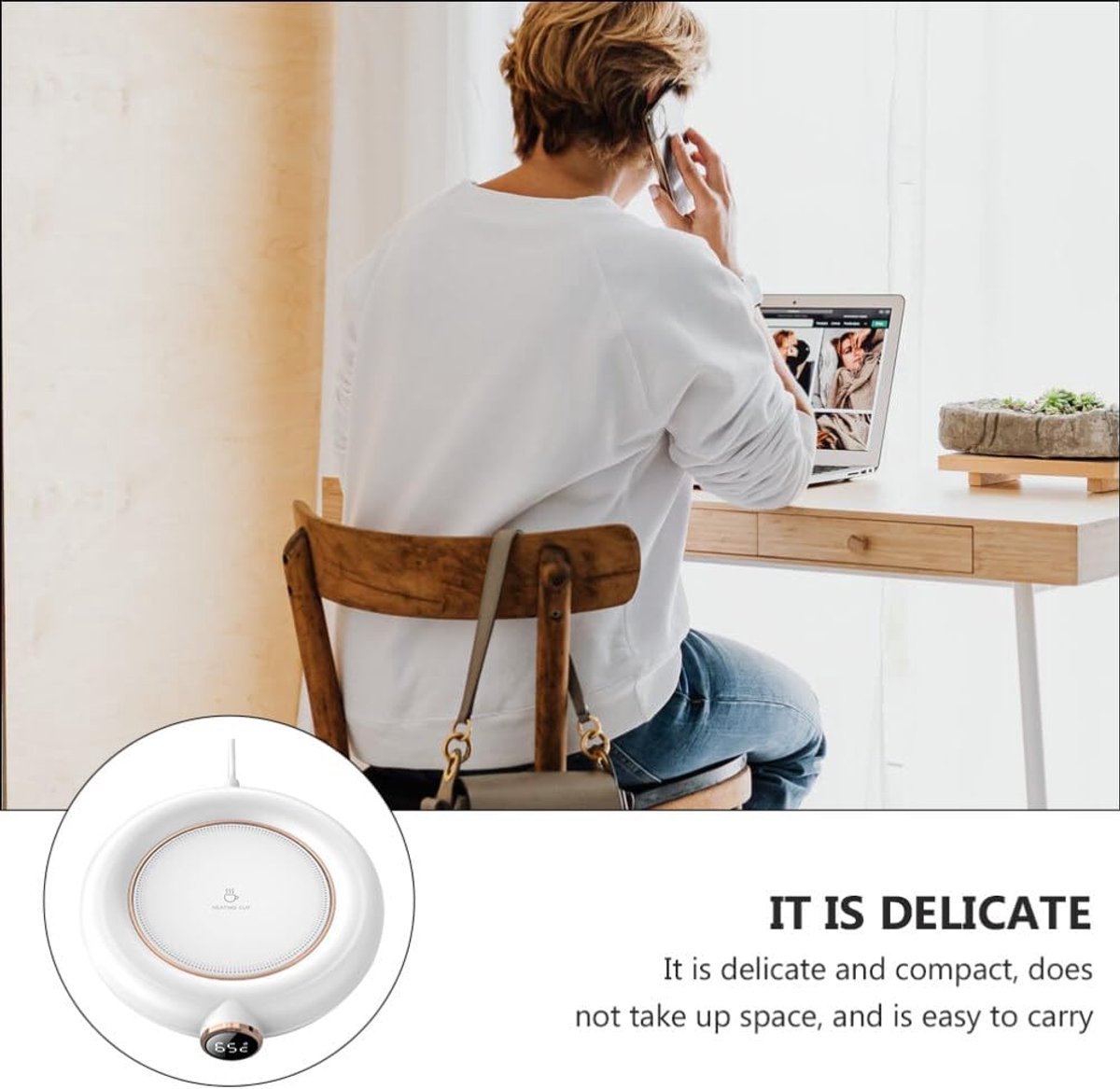 Cup or mug warmer - Heating plate - Coffee cup warmer - Tea cup warmer - Thermal heating plate - Heated coaster - USB coffee warmer for home, office or study use - Wit - Image 6