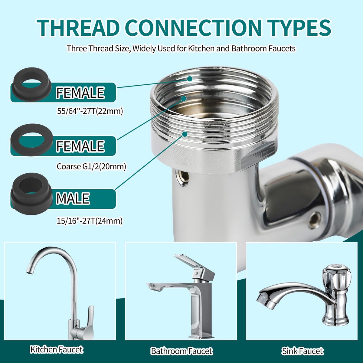 1440° Rotating Faucet - Faucet - Faucet Fitting - Faucet Head - Stainless Steel - Aerator - Rotating - Extension - Water Saving - Kitchen Faucet - Bathroom Faucet - Swivel - Dishwashing - Goud - Image 7