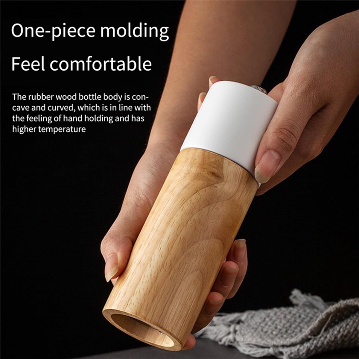 Wooden Salt and Pepper Mill - Premium Quality Salt and Spice Mill - Wooden Salt Mill with Adjustable Ceramic Core - Manual, Refillable Salt and Pepper Mill for Spices/Sea Salt/Chili/Pepper (White) - Image 4