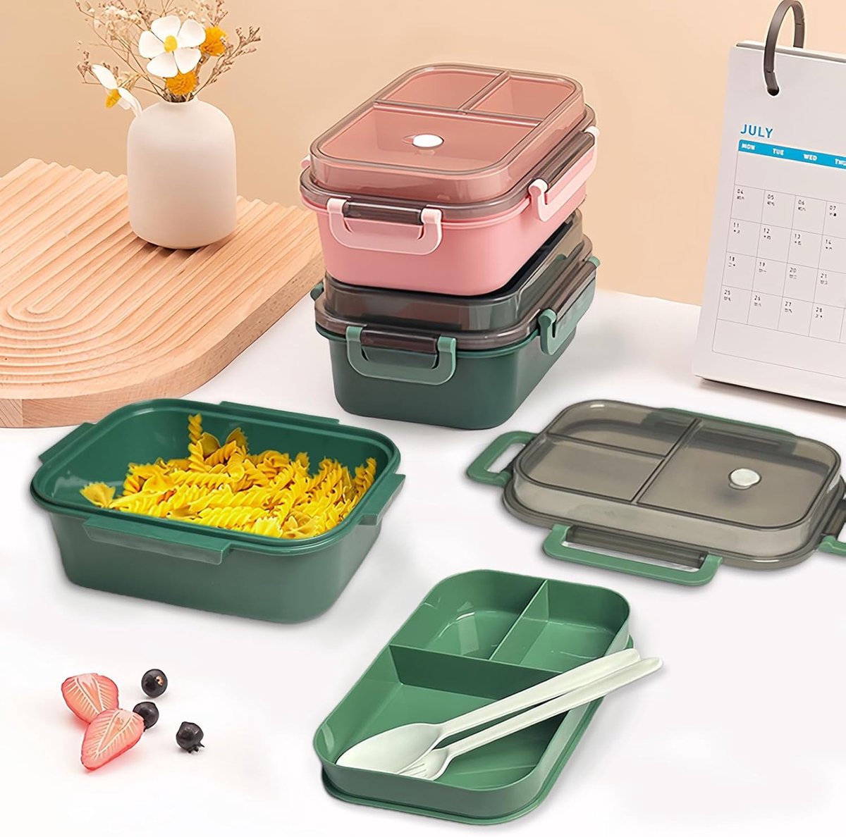 Lunch box - Adult lunch box - Salad lunch box - Compartmentalized lunch box - Integrated 2-layer lunch box - Leakproof lunch box - With cutlery - For work - School - Picnic (vegetables) - Image 6