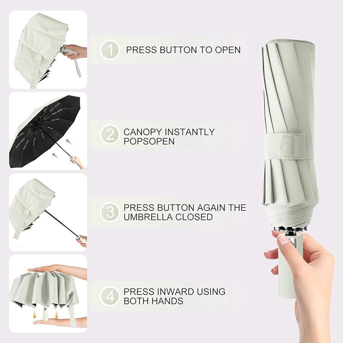 Folding umbrella, safety umbrella, windproof, pocket umbrella, automatic open and close, 105 cm, golf umbrella, 12 reinforced fiberglass ribs, 210T nylon umbrella, travel umbrella with UV protection - Image 9