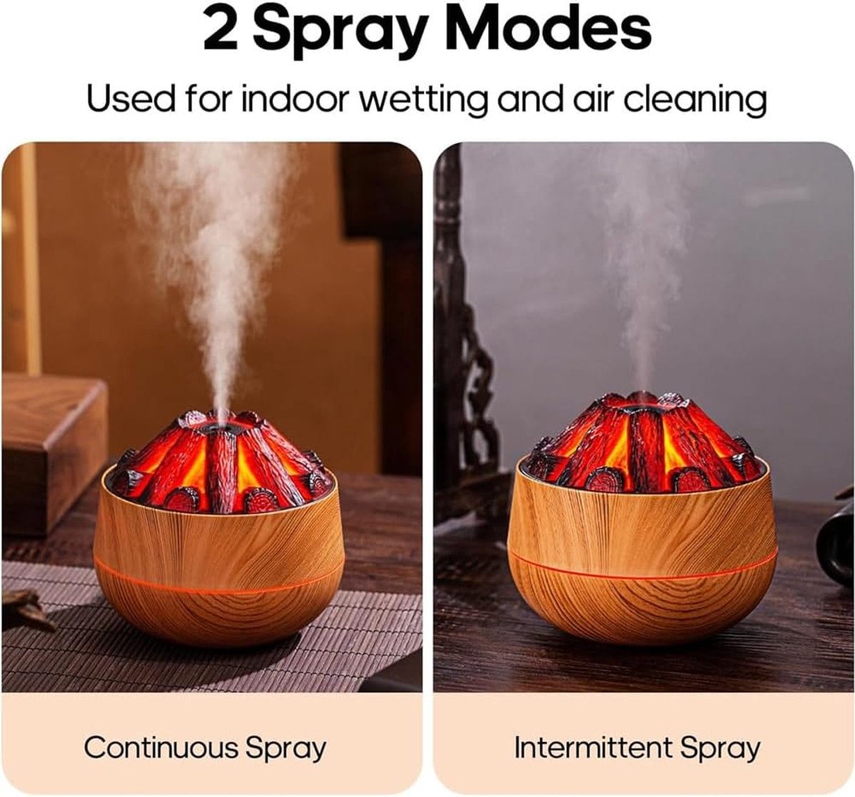 Aromatherapy Air Humidifier - Flame Effect Aromatherapy Diffuser - 300ml - Bedroom Humidifier - Campfire Shape - Small Ultra-Quiet USB Portable Humidifier for Home and Office (Light Color) - Image 8