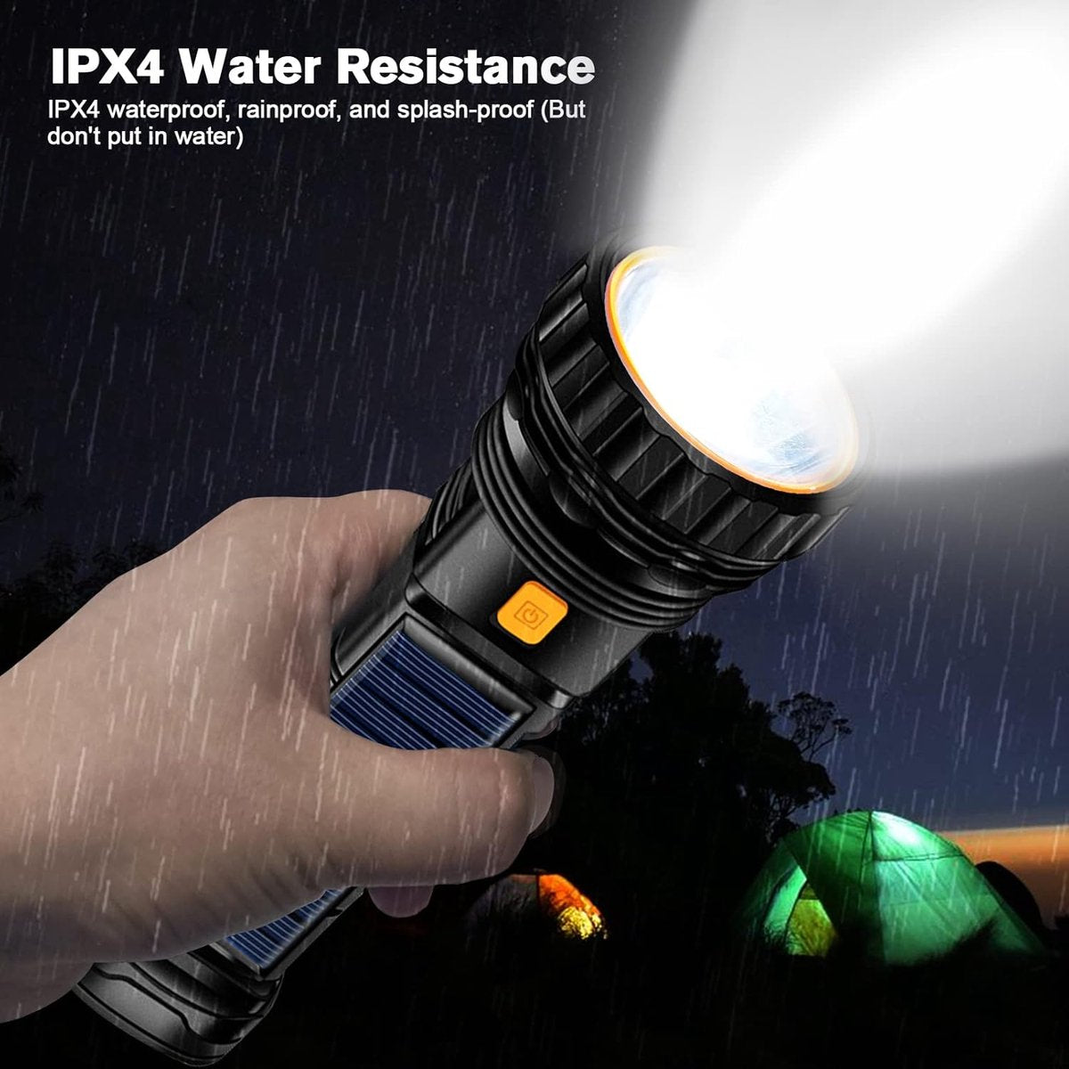 Solar Flashlight - Solar LED Flashlight - USB Rechargeable Solar Flashlight - Emergency Flashlight - 1200 mAh LED Flashlight with 3 Modes - Waterproof LED Flashlight Ideal for Outdoor Fishing Emergencies - Image 7