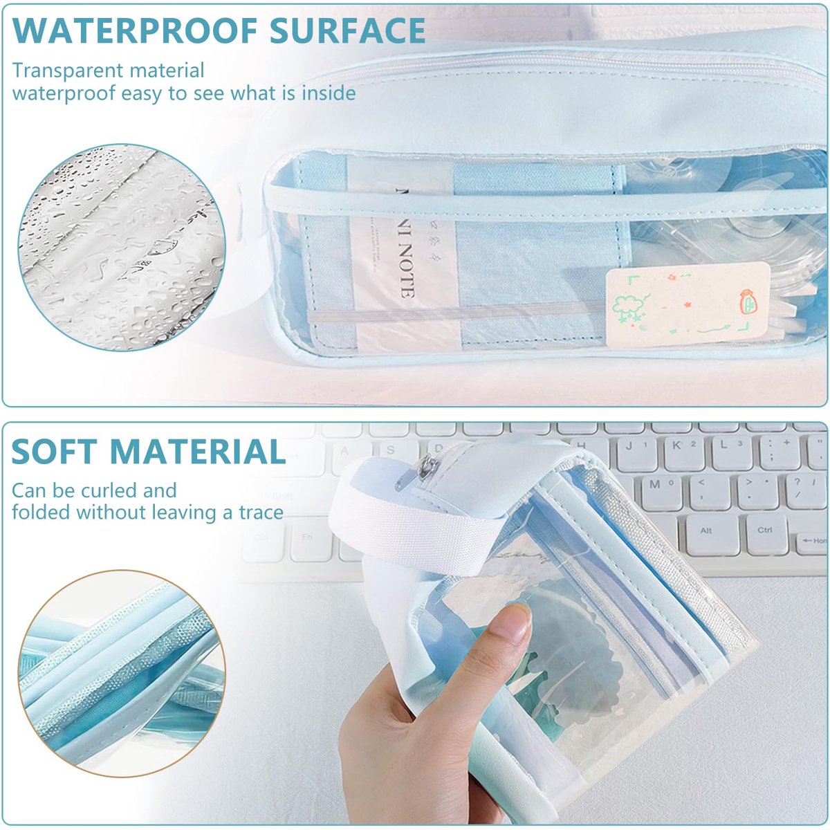 Transparent pencil case - Blue - Groot - 21 x 9 x 7 cm - For School, Boys, Girls and Adults - Pencil Case - Image 7