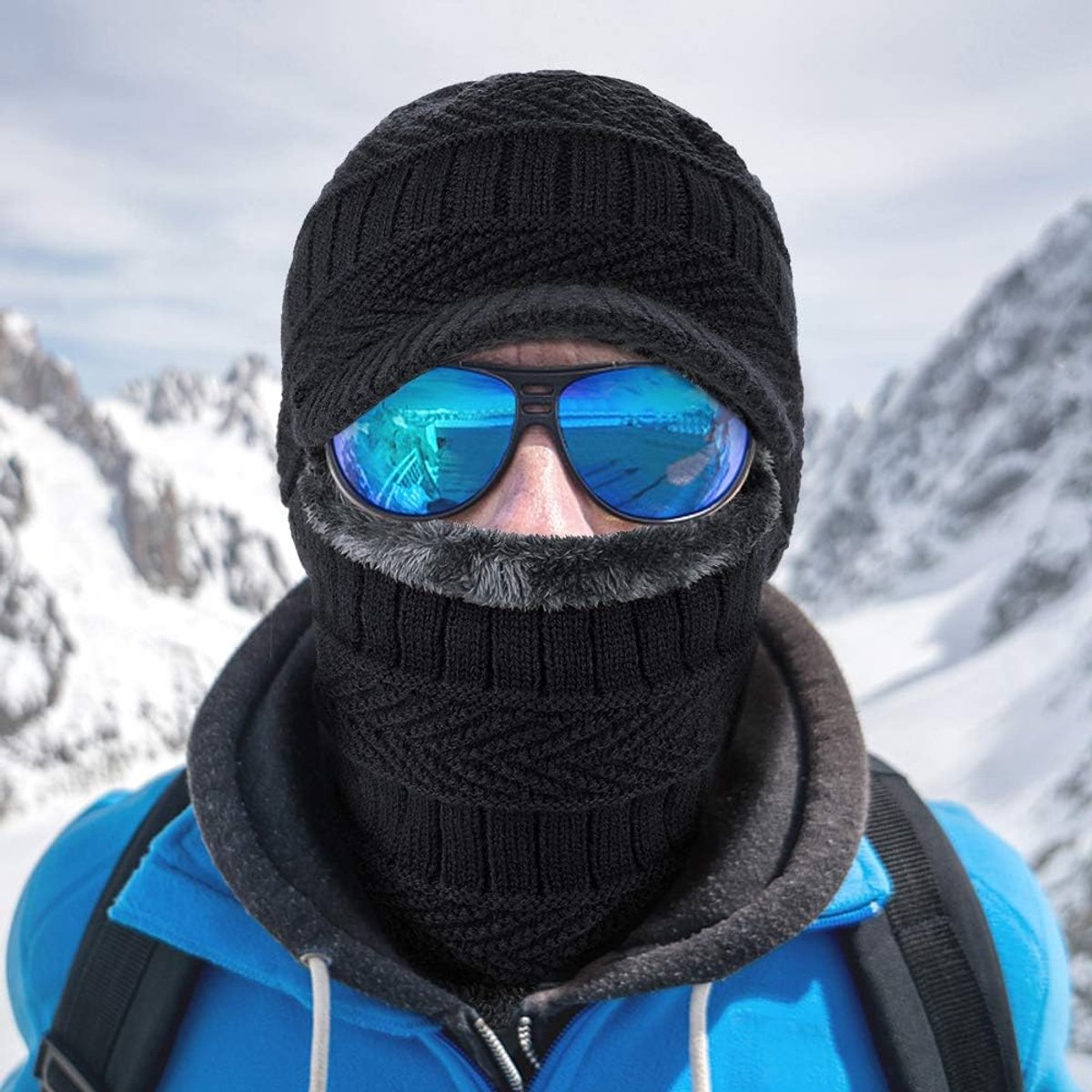 Beanie - Men's Winter Beanie - Knitted Beanie - Men's Beanie - With Flexible Neck Gaiter - Ski Balaclava - Unisex - Windproof - Warm - Ideal for Outdoor Activities - Camping - Skiing - Everyday Wear - Winter - Image 5