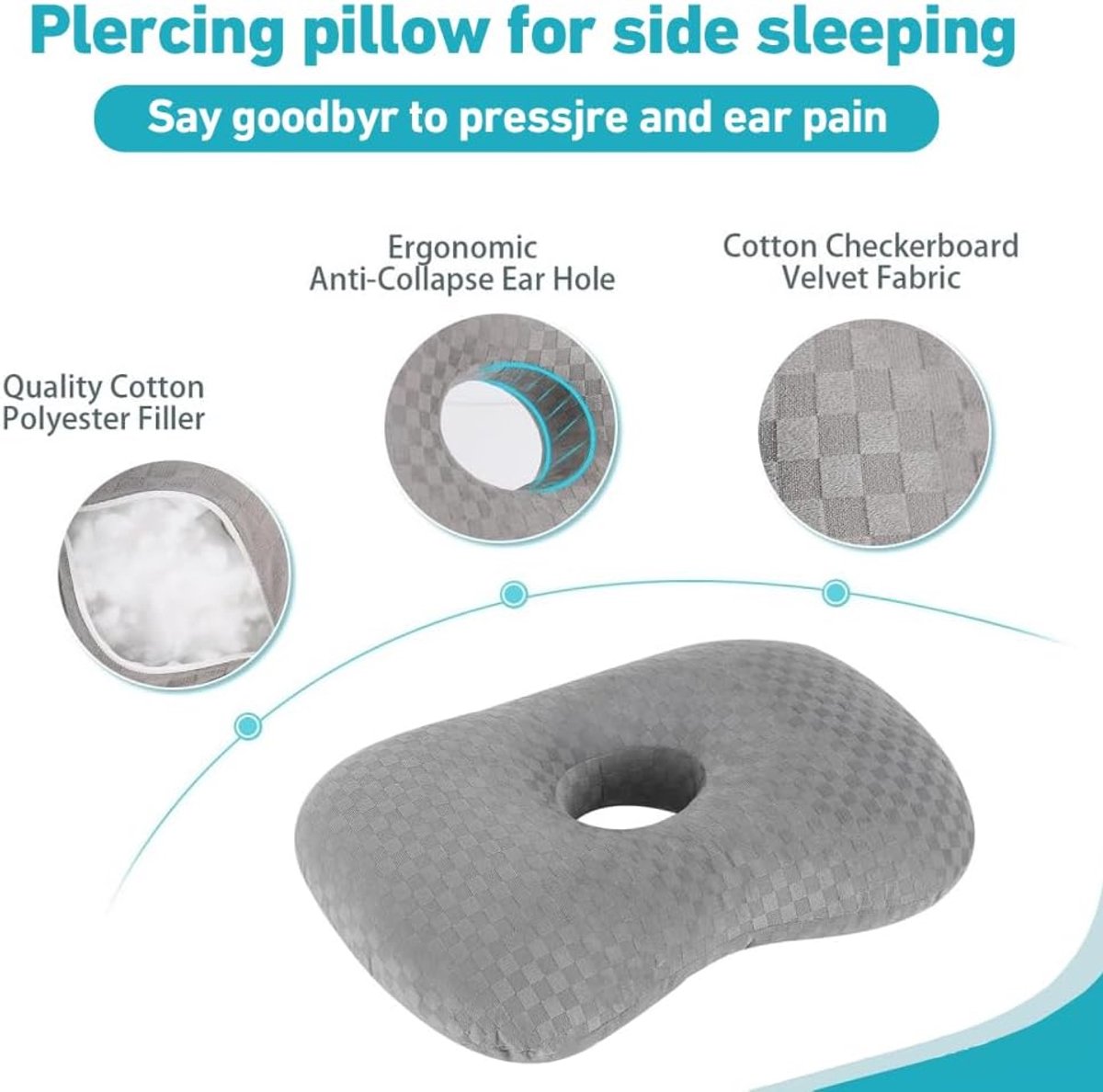 Pillow - head pillow - neck pillow - ear pillow - piercing pillow - donut pillow - piercing pillow with hole - sleeping ring for side sleepers to relieve pain - 32 * 44 cm - grey - Image 8