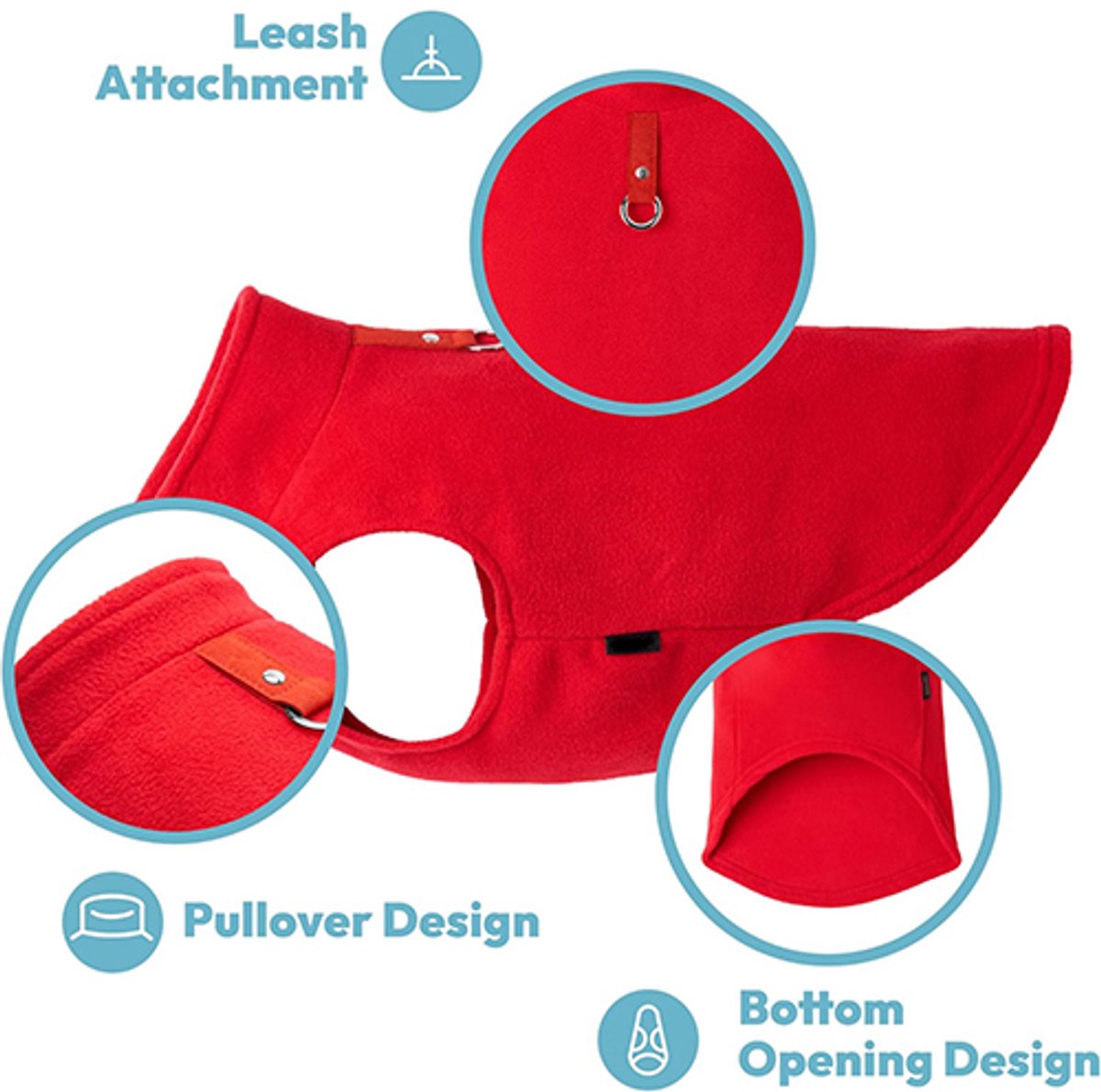 Dog Coat - Fleece Dog Vest - Winter Dog Coat - Warm Dog Coat - Fleece Dog Sweater - Ring Leash - Perfect for Small and Medium Dogs - Red - Size M - Image 6