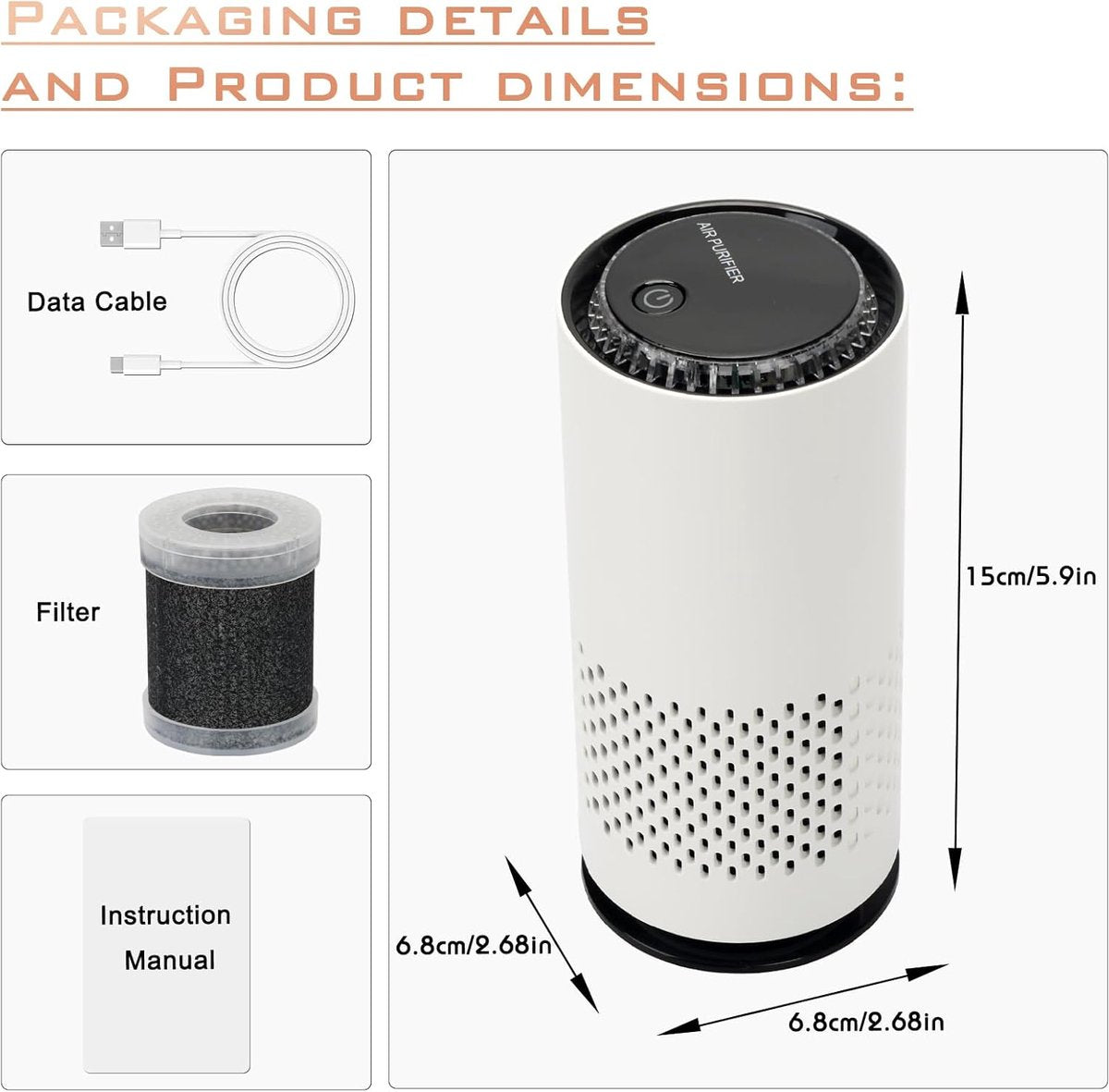 Air purifier - Negative ion air purifier - Air purifier for the home - Rooms up to 20 m² - Negative ion air purifier - Deodorizer - Ionizer - Wit - Image 6