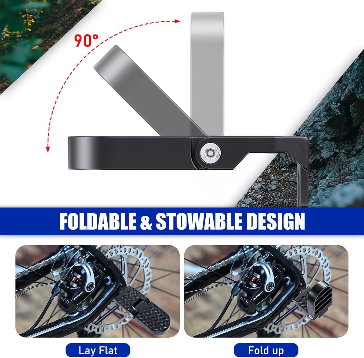2-Piece Set - Bicycle Pedals - Pedal - U-Shaped Pedals for Electric Bikes - Aluminum Bicycle Pedals - Non-Slip Electric Bike Pedals - Folding Pedals - For Electric Bikes, Mountain Bikes, Folding Bikes - 10mm U-Slot - Black - Image 7