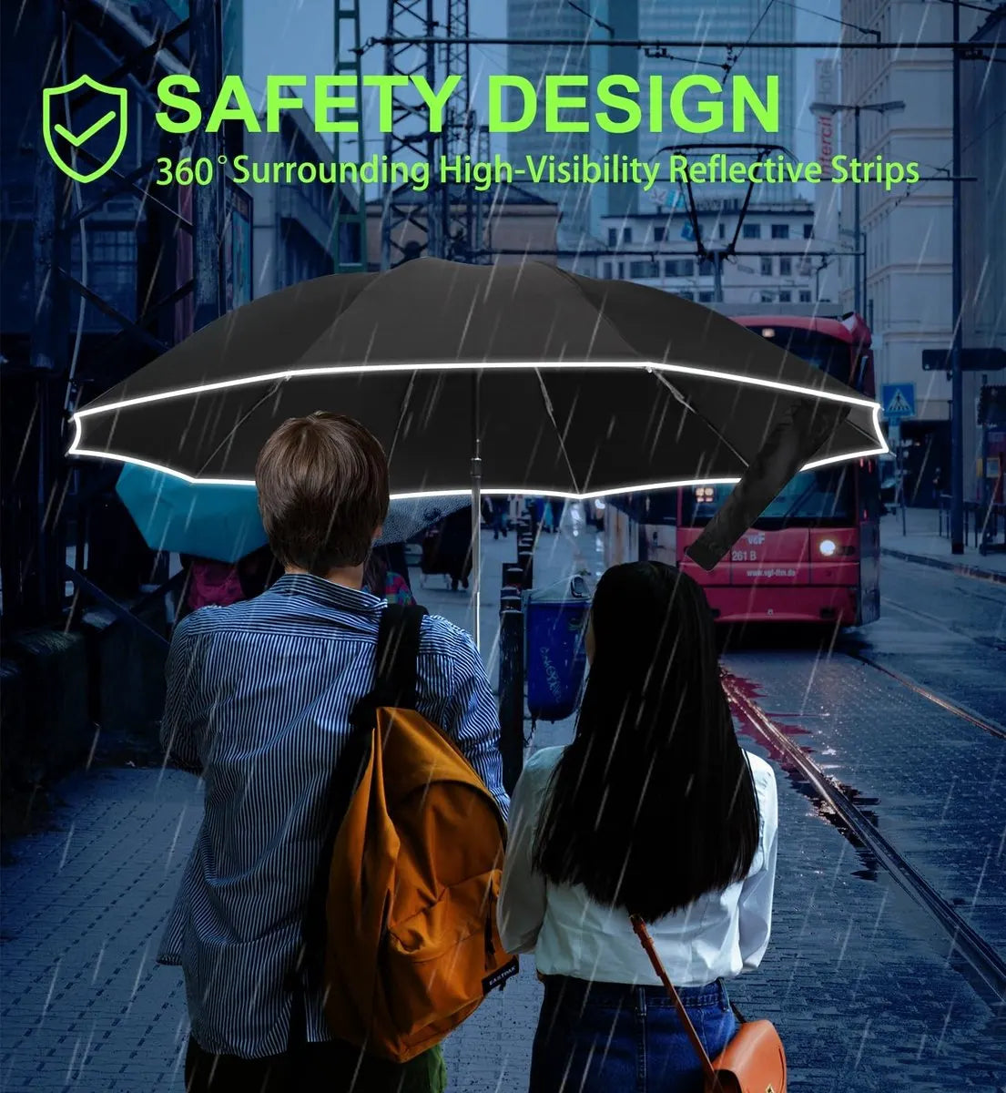 Folding storm umbrella - Parasol - Umbrella - Automatically extends - Sturdy and waterproof travel umbrella - Durable 10-rib frame - Reflective - Umbrellas - Image 5