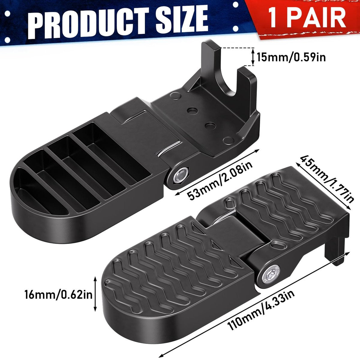 Rear bicycle pedals - Bicycle pedals - pedal - aluminum bicycle pedals - non-slip electric bicycle pedals - folding pedals - for electric bikes, mountain bikes, folding bikes - 15 mm U-slot - black - Image 8