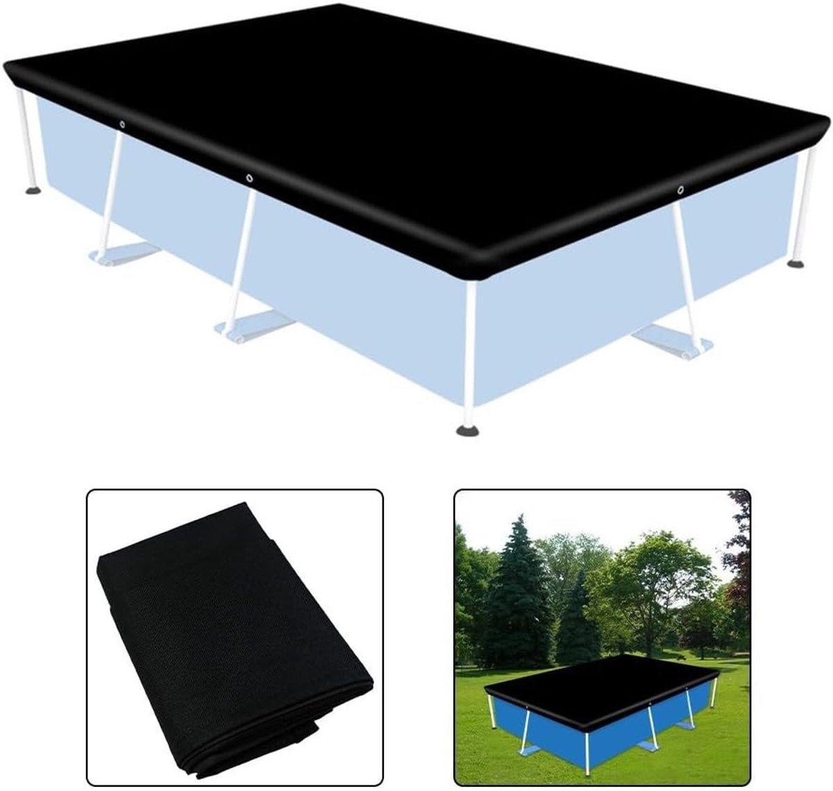 Waterproof cover - Dust cover - Outdoor pool cover 221 x 150 cm Black Oxford fabric - UV protection - Waterproof, heat-reflective - Dust cover - Image 6