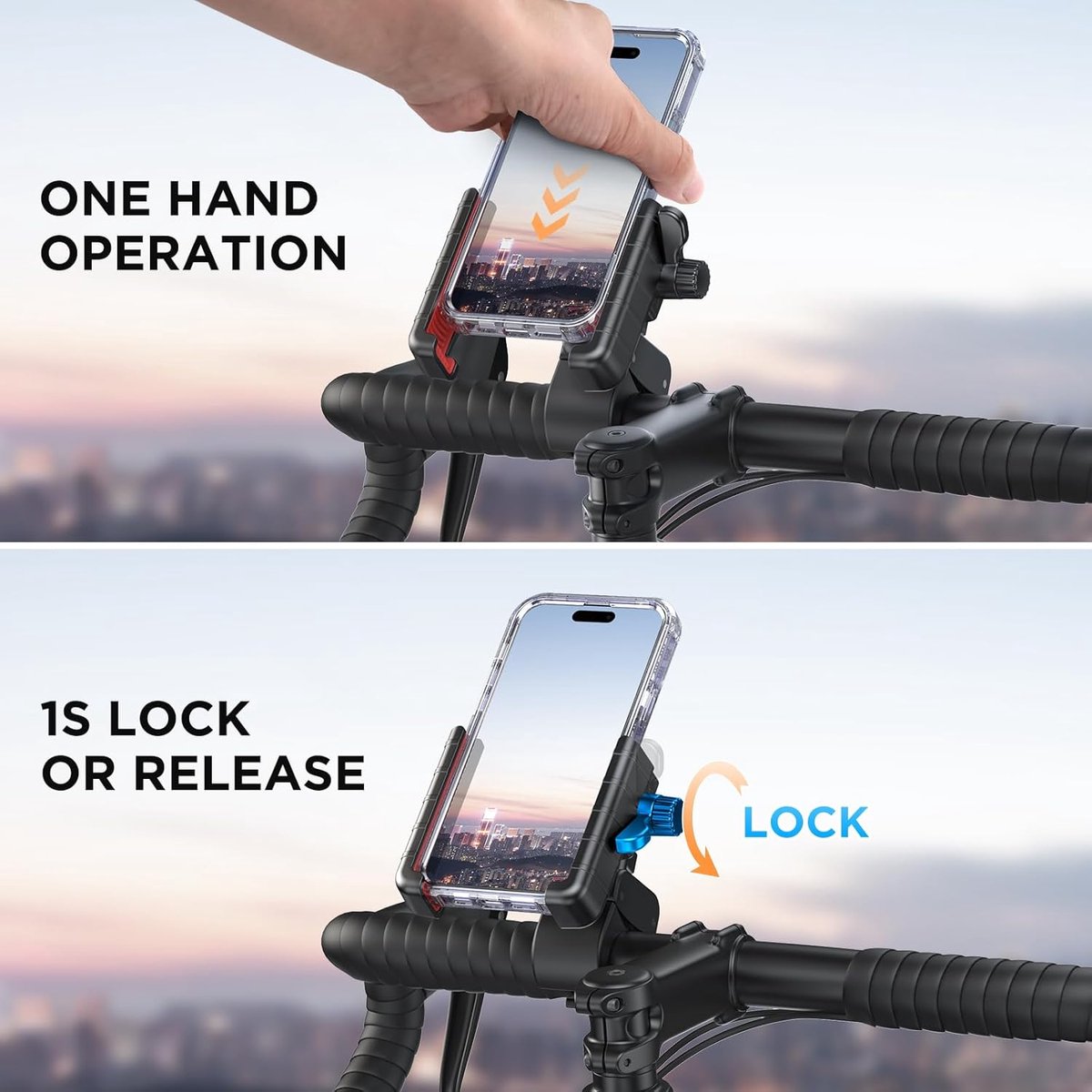 Phone holder for bicycles and motorcycles - Quick attachment - Bicycle handlebar mount - For scooters - Black and red - Image 6