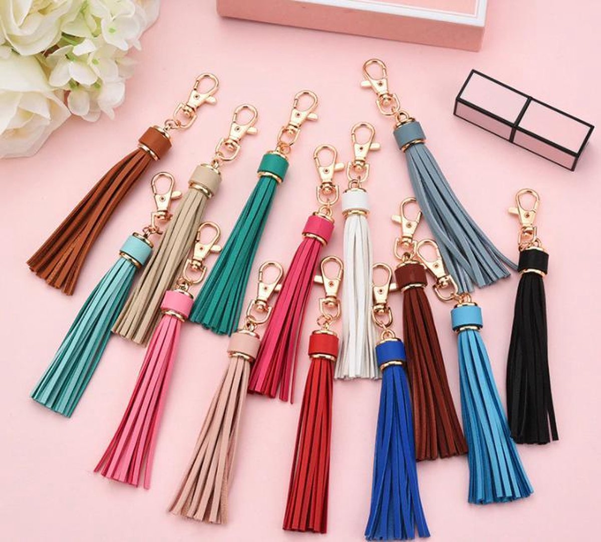 Tassel keychain | leather (PU) / women / men / bag charm / car - leather lanyard CORAL RED - Image 3
