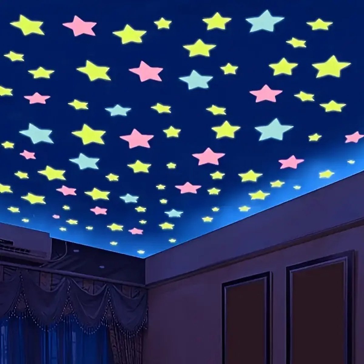 Star Glow In Dark Wall Stickers 100 Pieces | Luminous Star Wall Stickers | Multicolored Stars | PVC | Multicolor - Image 5