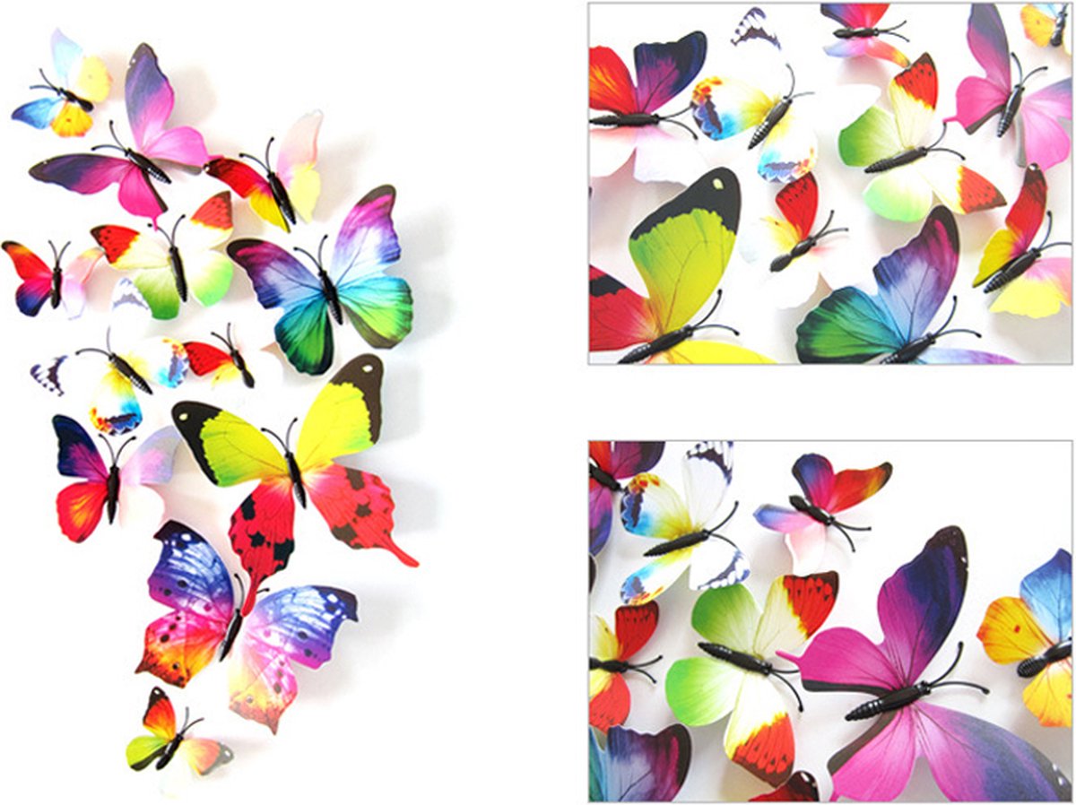 3D Wall Decoration Butterflies 12 Pieces | Wall Butterflies | Butterfly Wall Stickers | Rainbow - Image 3