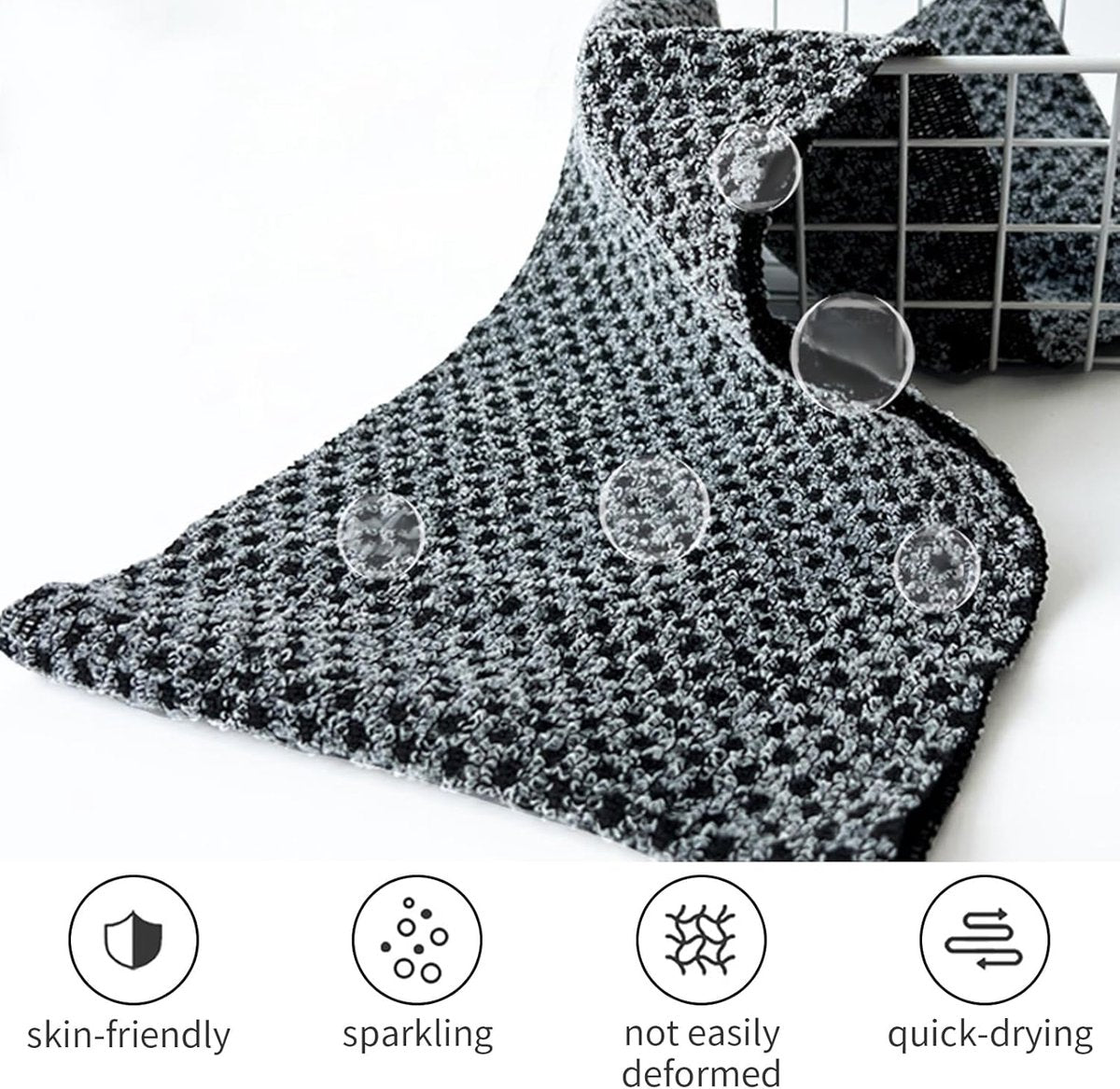 2-piece Japanese back scrubber set, exfoliating shower towel, extra-long exfoliating washcloth for men and women, scrub cloth for body cleansing and massage (black) - Image 5