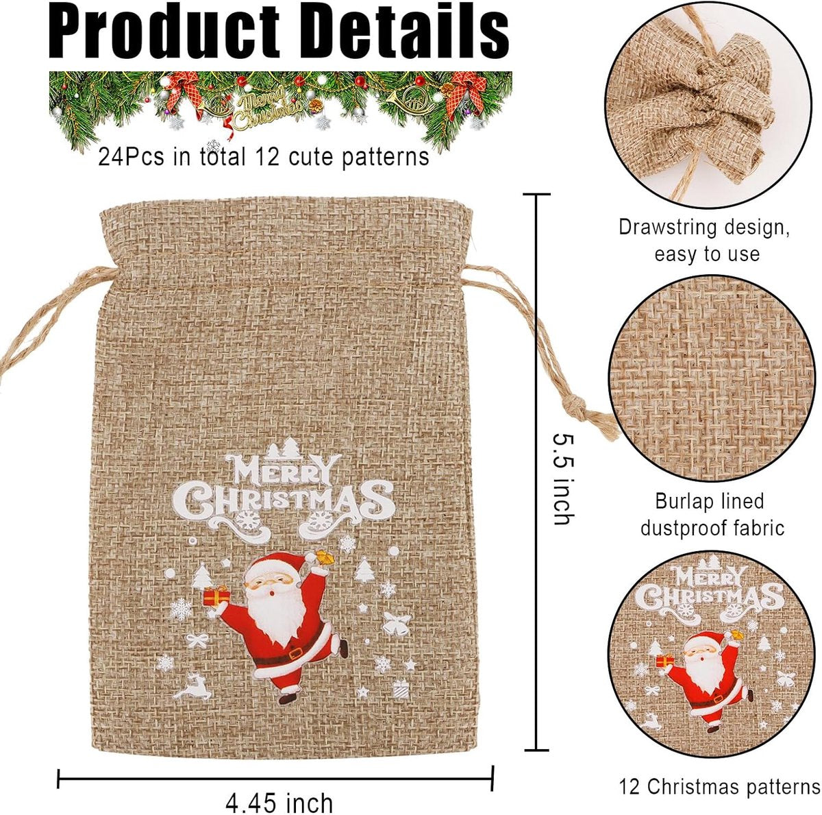 12 jute Christmas gift bags with drawstring - reusable linen bags - for holidays, birthdays, and New Year's parties - small candy bags as a treat - Image 5