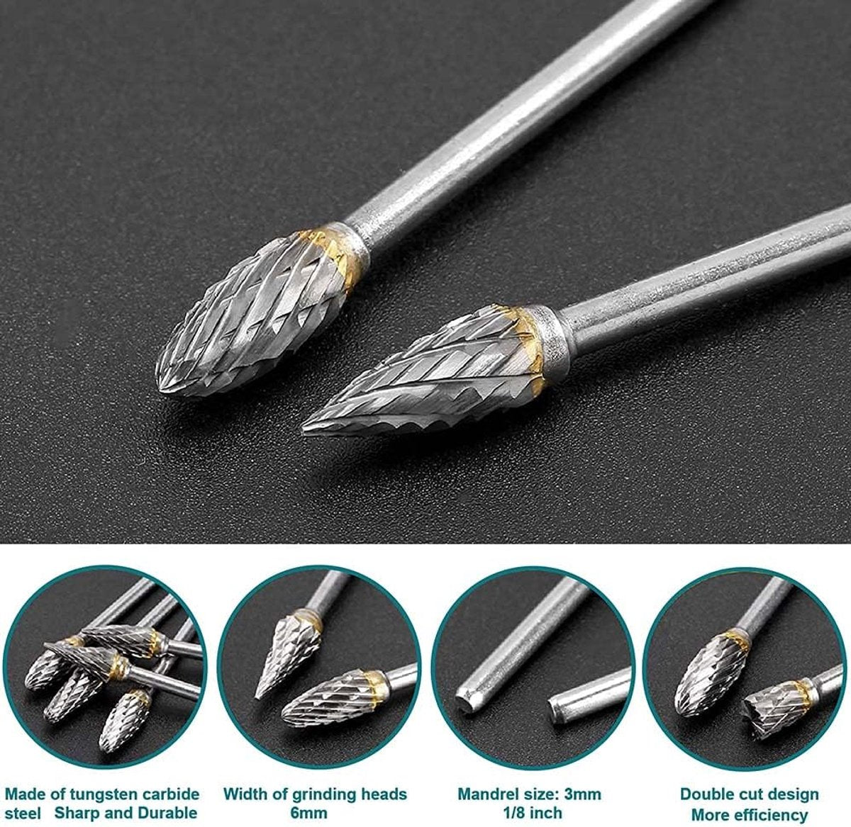 Double-sided carbide rotary cutter - Carbide rotary cutter set - 1/8" shank cutters, drill bits, DIY woodworking, engraving, metal polishing, engraving and drilling - Image 5