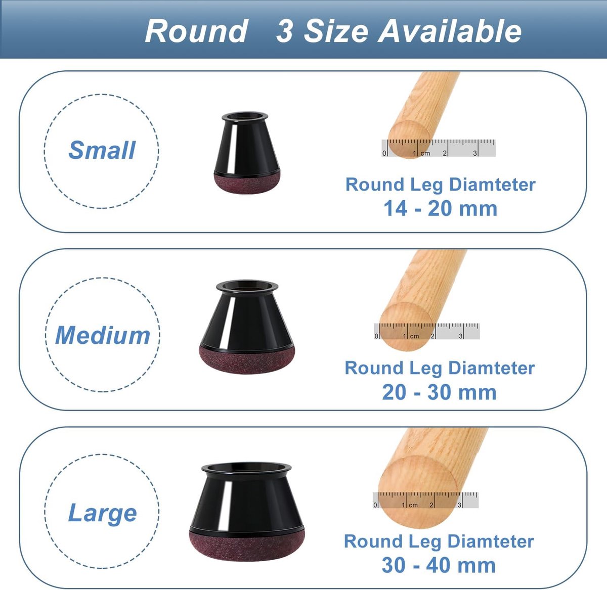 Chair Leg Caps - Chair Leg Protectors - 17-22mm - with Anti-Scratch Felt - Chair Leg Protectors - Floor Protection - Chair Leg Covers - 24 Pieces - Black - Round - Image 5