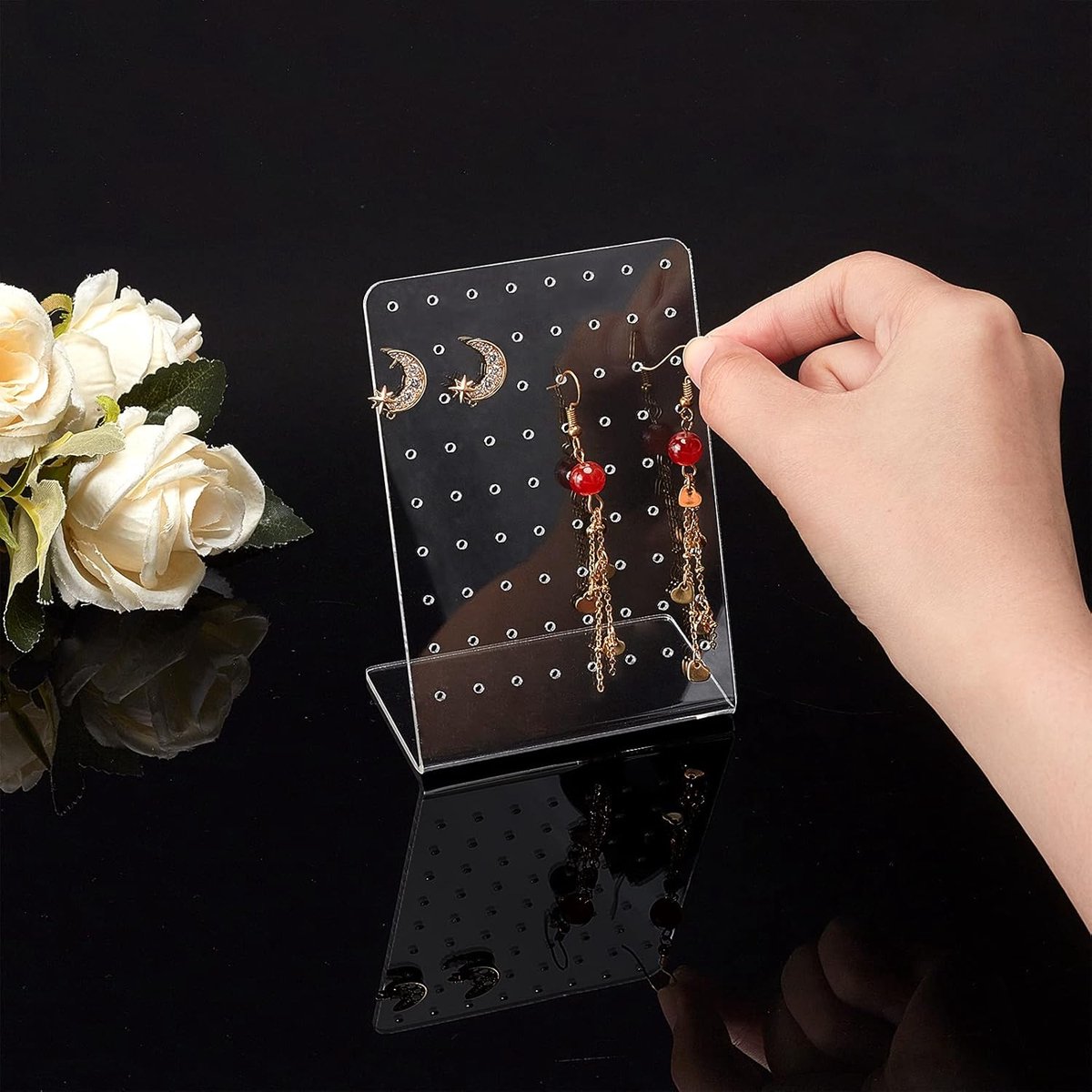 Acrylic Earring Holder - 4-Piece Set with 72 Compartments Earring Display Stand Retail Display Cabinet Earring Display Stand Personal Storage 3x2x4.5 inches - Image 5