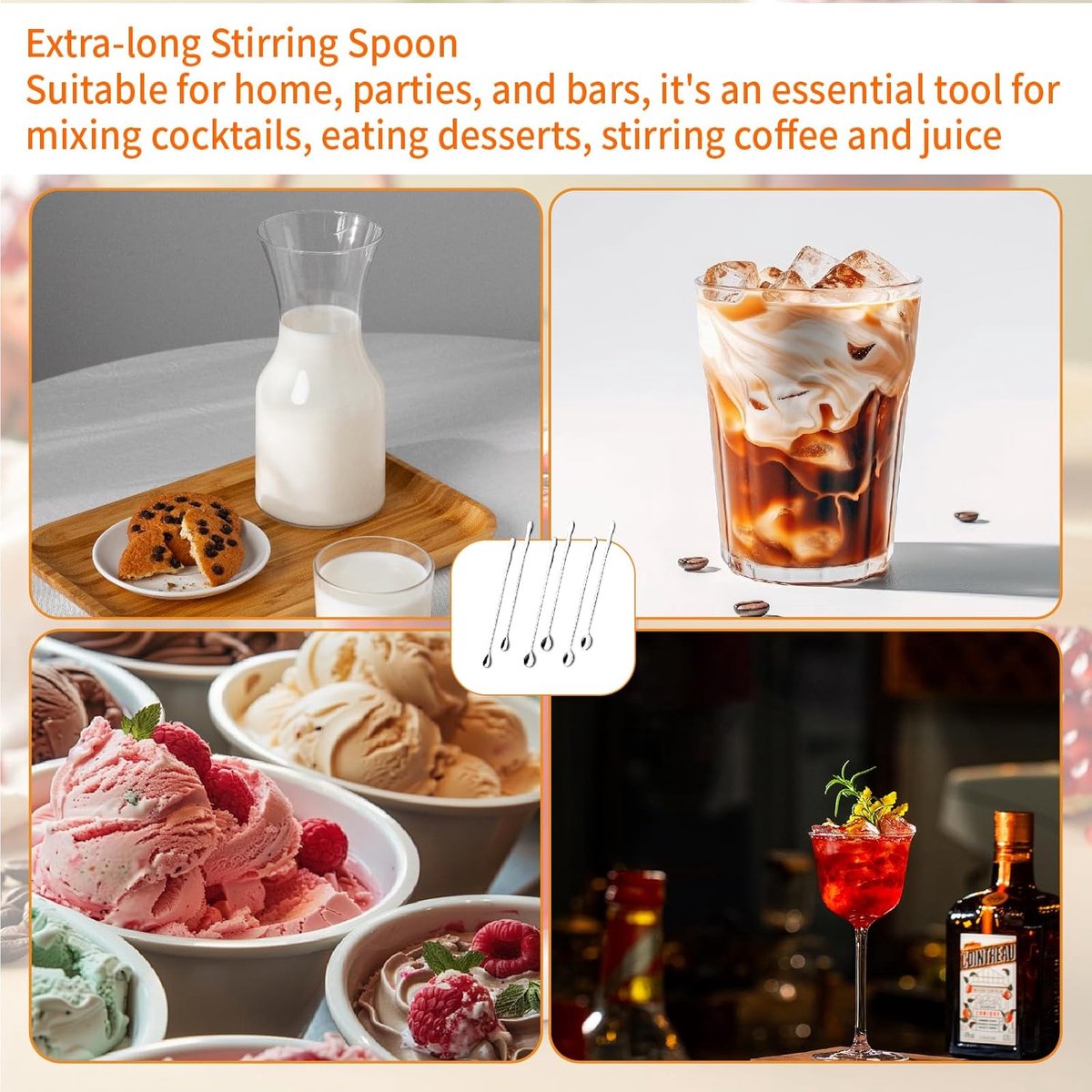 Coffee spoons - Iced tea spoons - Long-handled spoons - Stirring spoons for coffee, ice cream, and cocktails - Stainless steel stirrers - 32 cm dessert spoons (6-pack) - Image 5