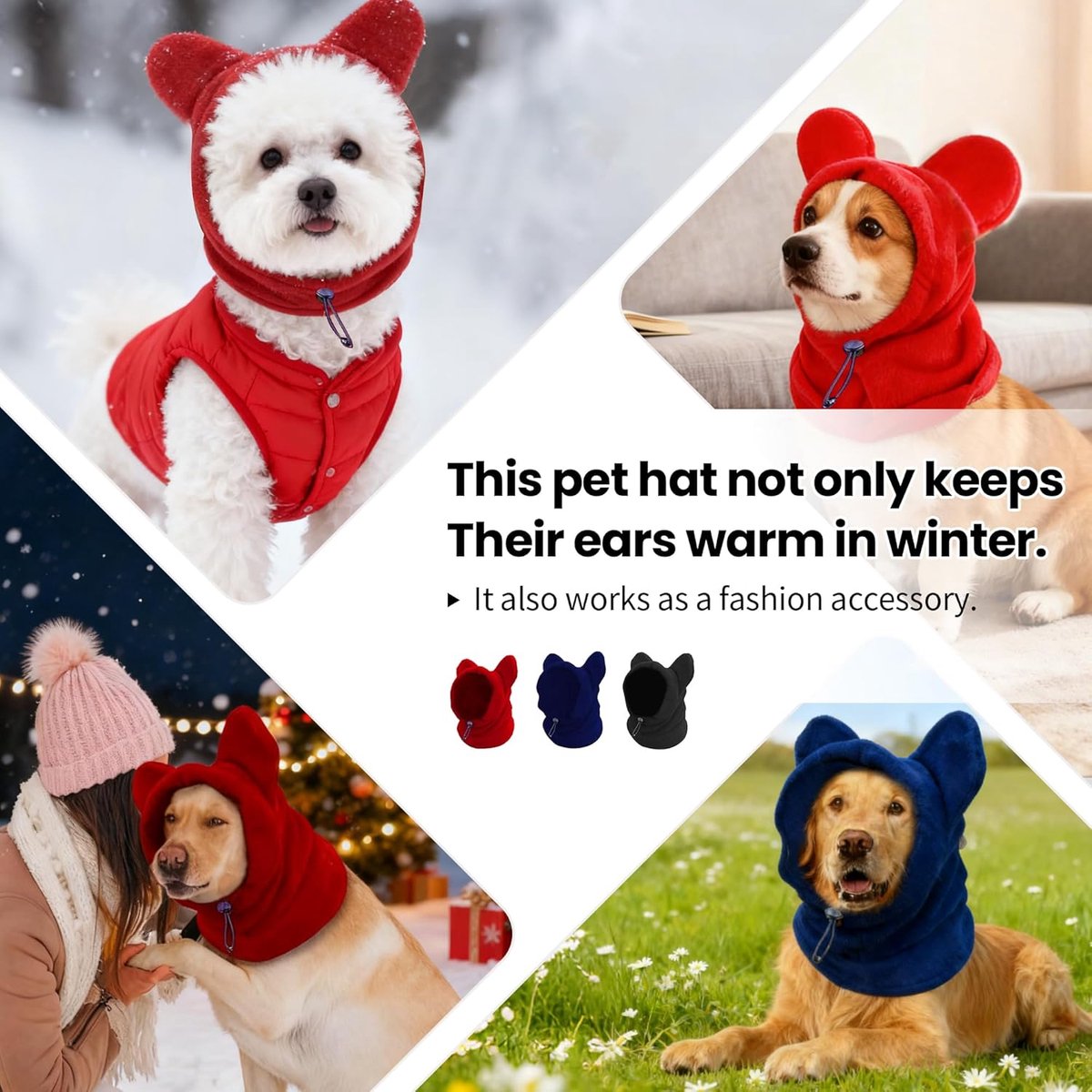 Dog emergency winter cone with ear protection, fleece neck warmer for dogs, (black, S) - Image 5