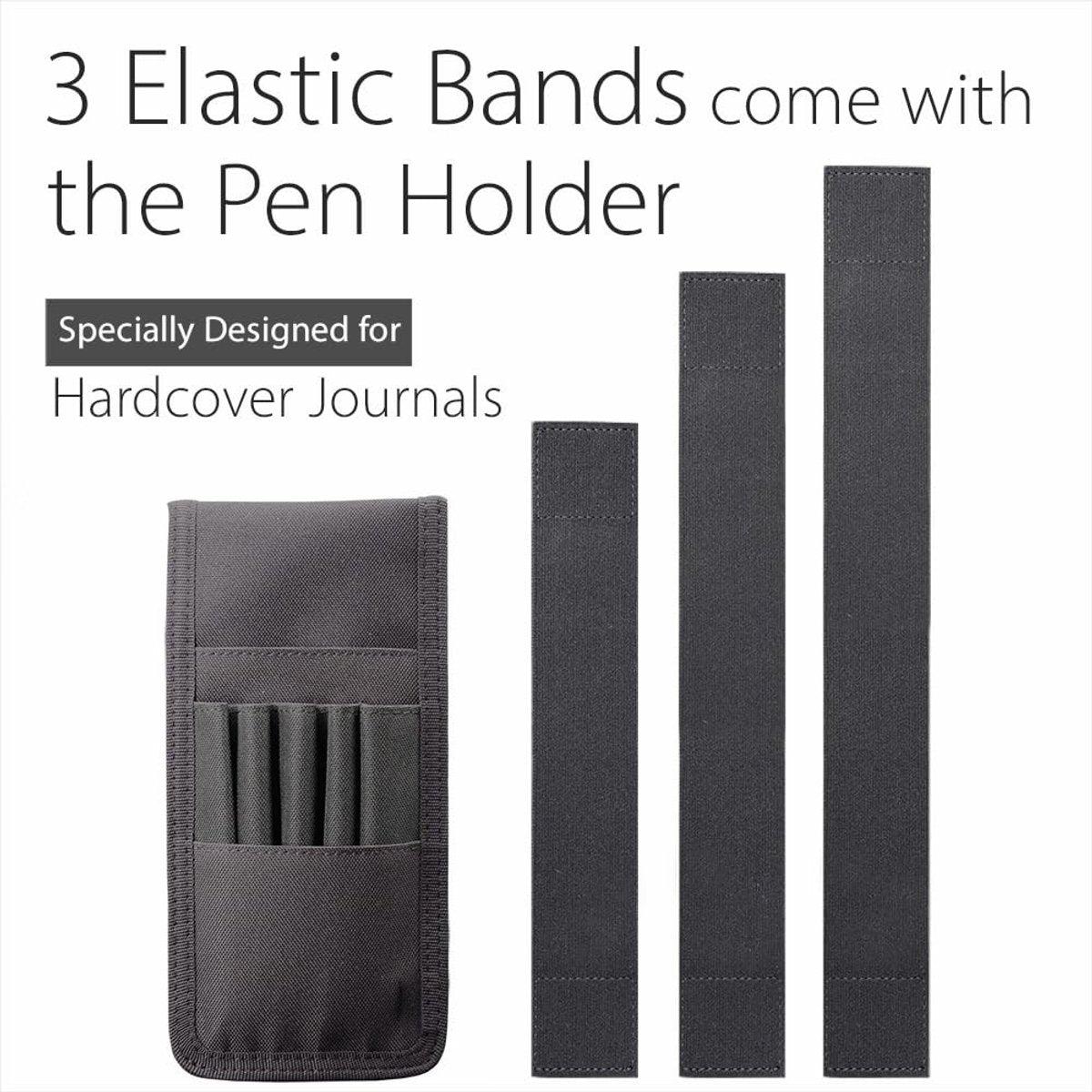 Adjustable pen holder - Velcro, 3 elastic bands - For hardcover diaries & planners - Image 5