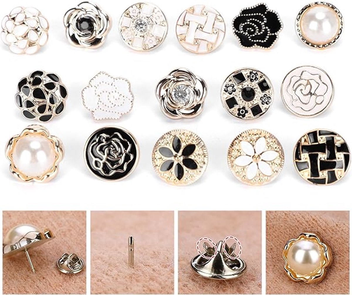Blouse Brooch Buttons Set 16-piece – Soft enamel, random styles - Image 5