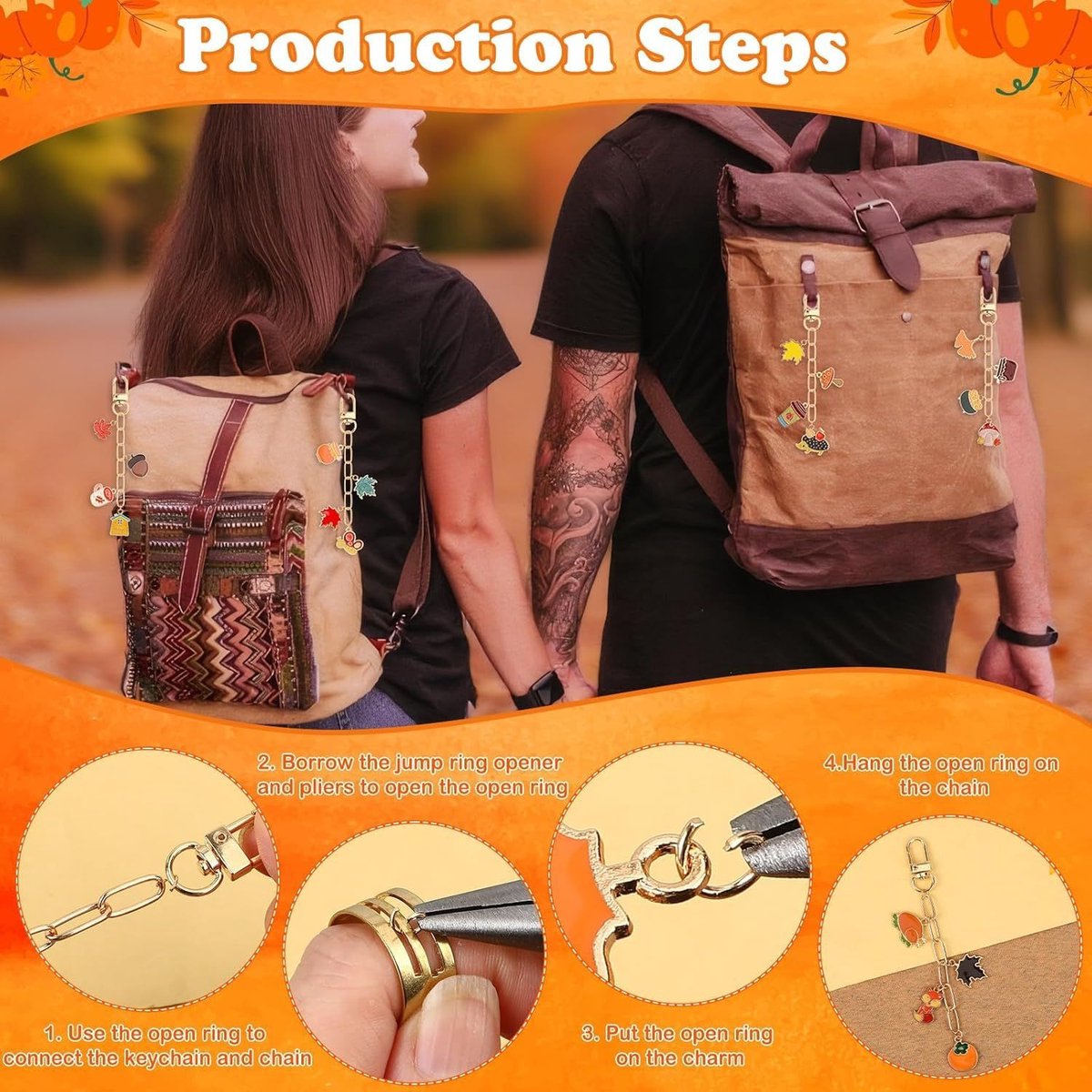 Autumn keychain making set - 60 autumn charms & 12 clips - plus accessories - Image 5