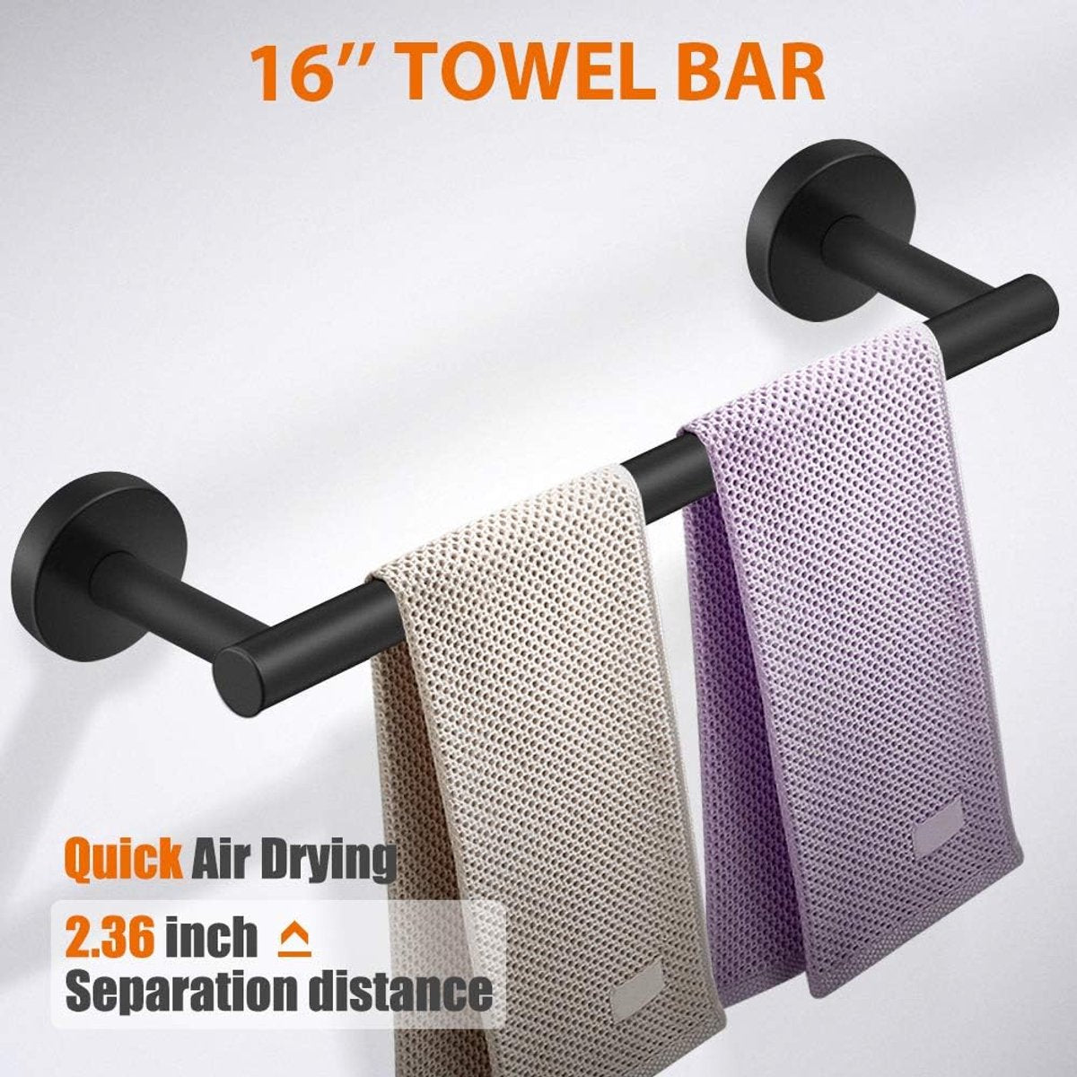 5-piece Towel Rail Set – 304 Stainless Steel, Black, Bathroom - Image 5