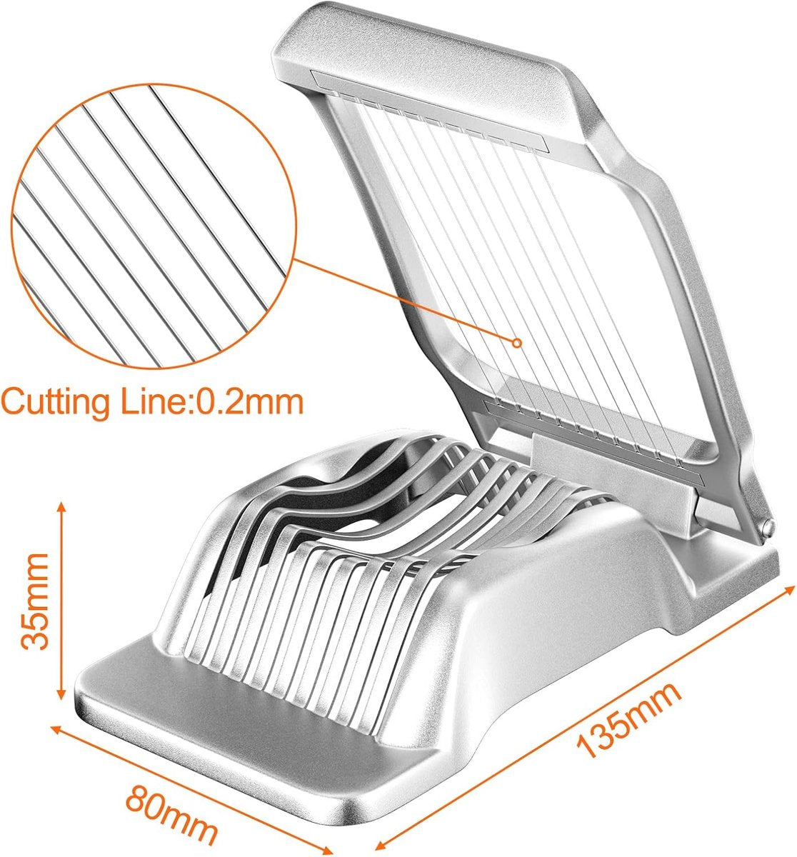 Professional aluminum egg slicer - sturdy and durable - can slice boiled eggs - dishwasher safe - independent and stable tension - suitable for slicing eggs, kiwis, strawberries, and other soft fruits. - Image 5