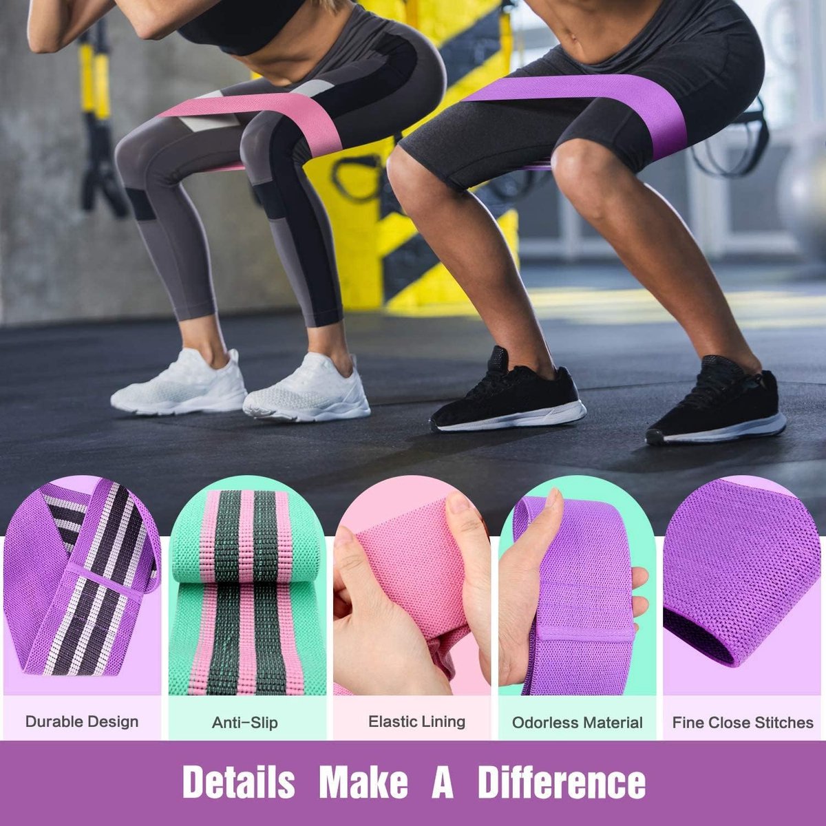 Resistance Bands - Resistance Band - Fitness Elastics - Non-slip, secure fit - Sturdy latex-free fabric - Full Body Workout - For women, home and gym training - Image 5