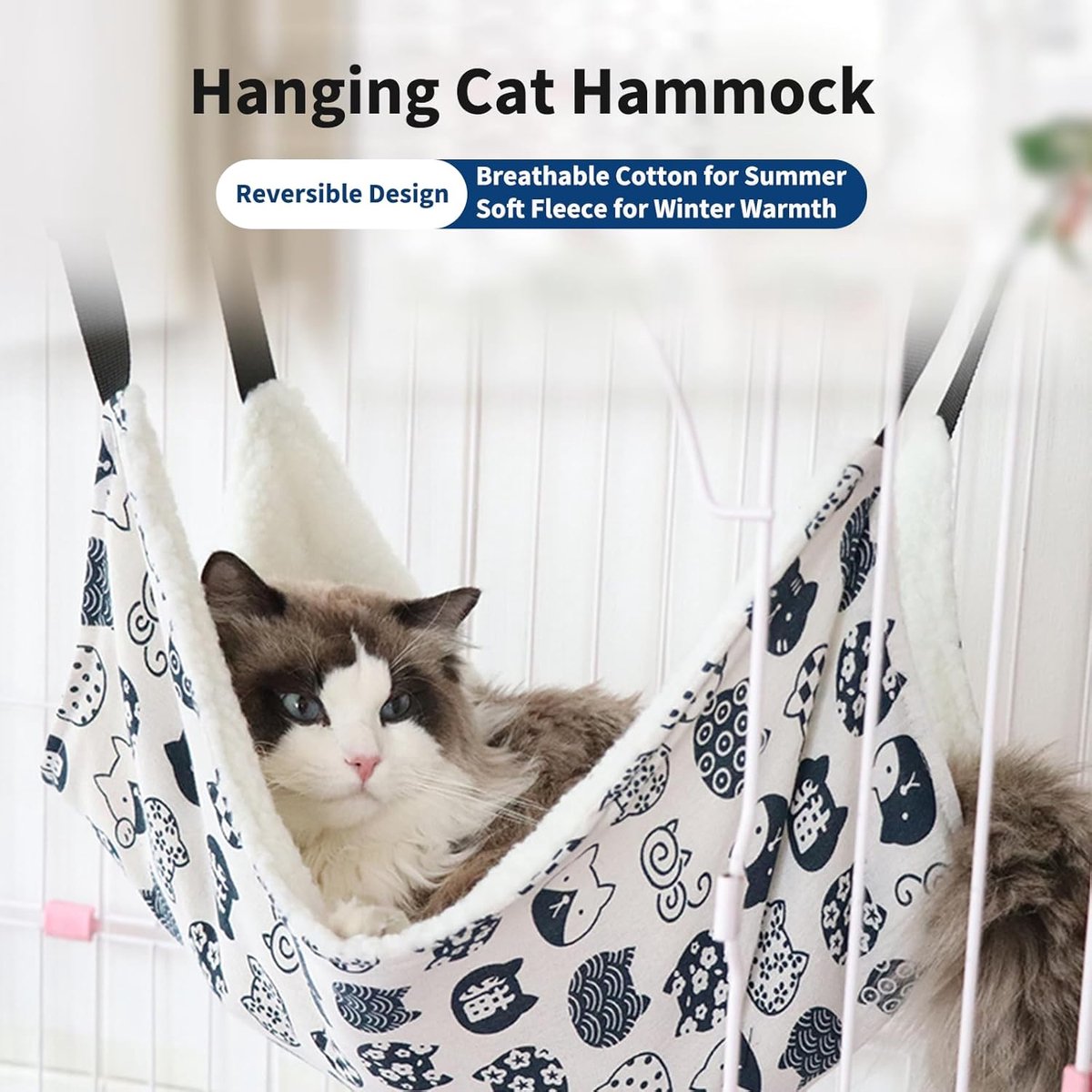 Cat Basket - Cat Hammock - Adjustable, soft, hanging pet bed - Suitable for cats, ferrets, puppies, rabbits and small animals (2 pieces) - Image 5