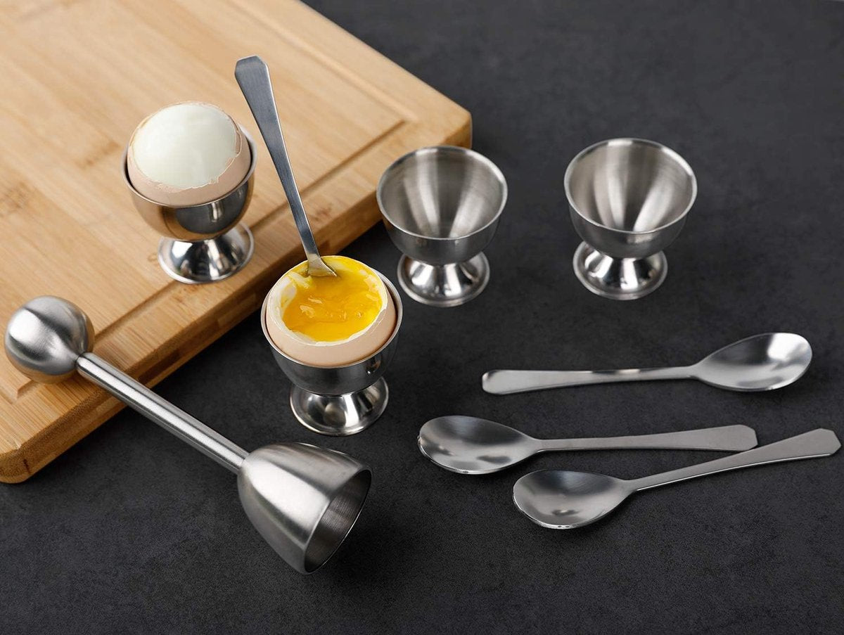 Egg Opener - Egg Separator - Eggshell Opener - Soft and Hard-Boiled Egg Separator - Includes 2 Egg Spoons, 2 Egg Cups and 1 Egg Opener - Top Slicer, Stainless Steel - Breakfast Kitchen Utensils - Image 5
