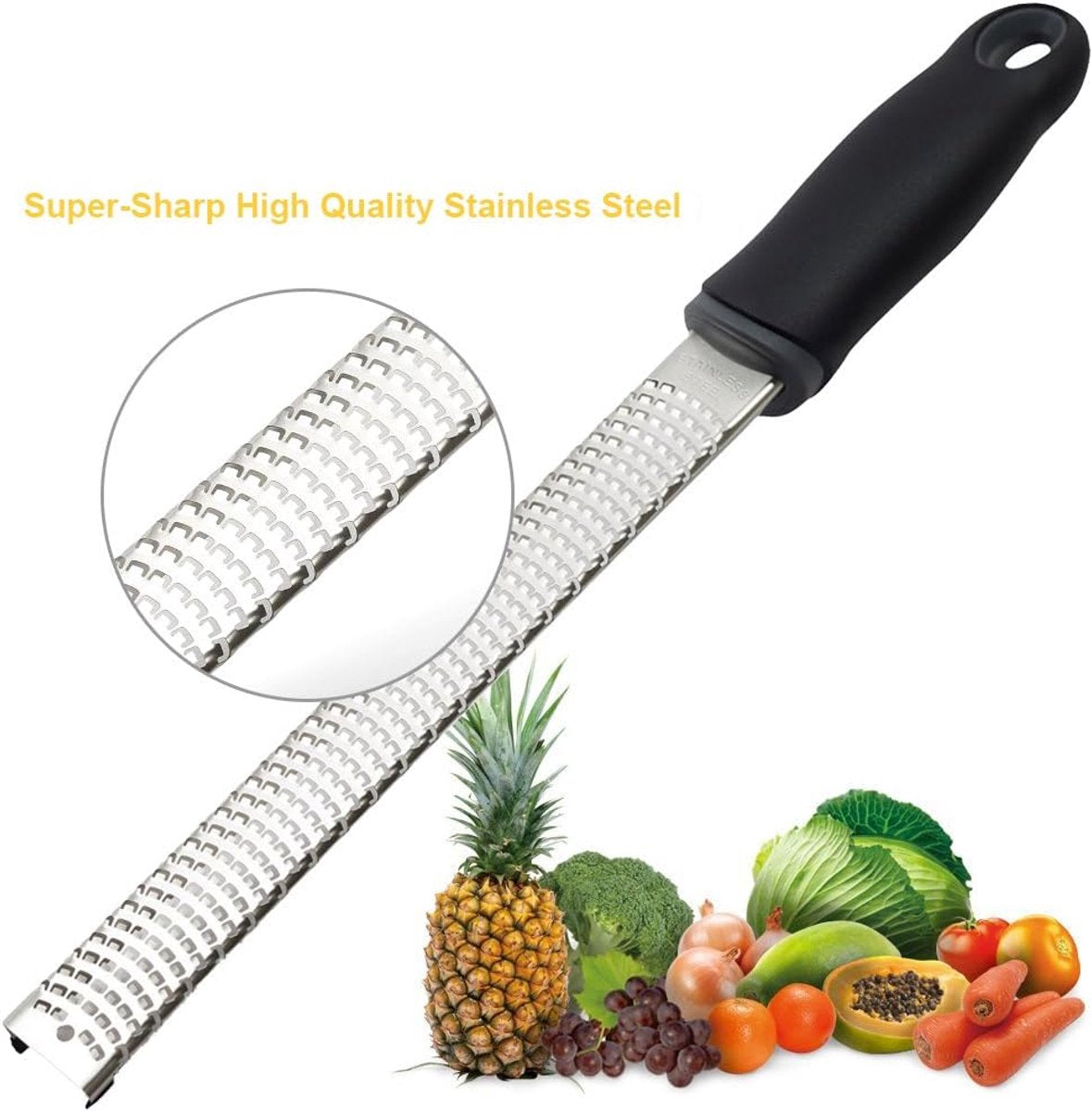 Grater - Professional zester - Fast and efficient Lemon grater - Multifunctional Long hand grater - Cheese grater - Ginger grater - Garlic grater - Narrow long grater - Kitchen grater - ergonomic soft handle - High-quality stainless steel - Black - Image 5