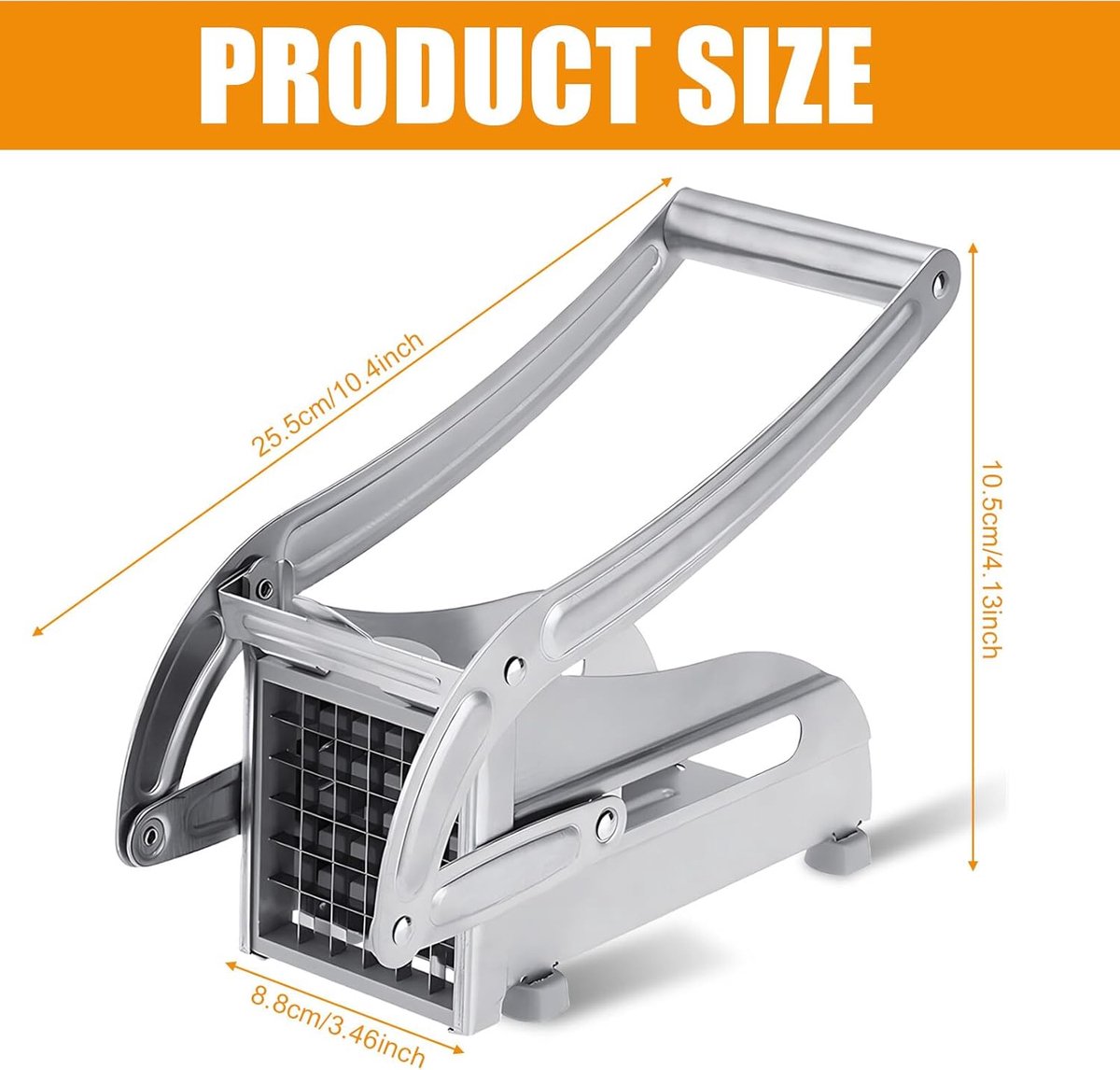 French Fry Cutter - Potato Cutter - Vegetable Cutter - 2 Inserts - Non-Slip Rubber Base - Dishwasher Safe - With Soft-Touch Handle - Effortless Vegetable Sticks - 9 and 12 mm - Stainless Steel - Sturdy - Professional - Image 5