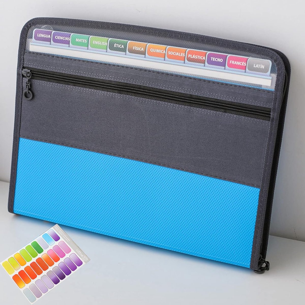Project Folder - A4 - Foldable File Folder with Tabs - 13 Compartments - Storage Folder/Sorting Folder - Compartment Folder - Durable Plastic Document Folder - Writing Folder with Zipper - Conference Folder - Work Folder - Document Folder - Blue - Portabl - Image 5